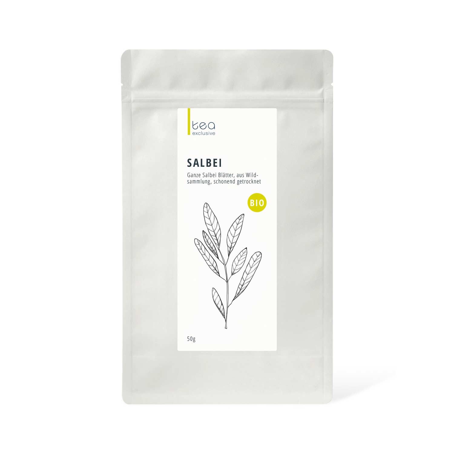 tea exclusive Tee Salbei, ganzes Blatt, Wildsammlung, BIO, 50g, intensiv-würzig, sehr aromatisch.