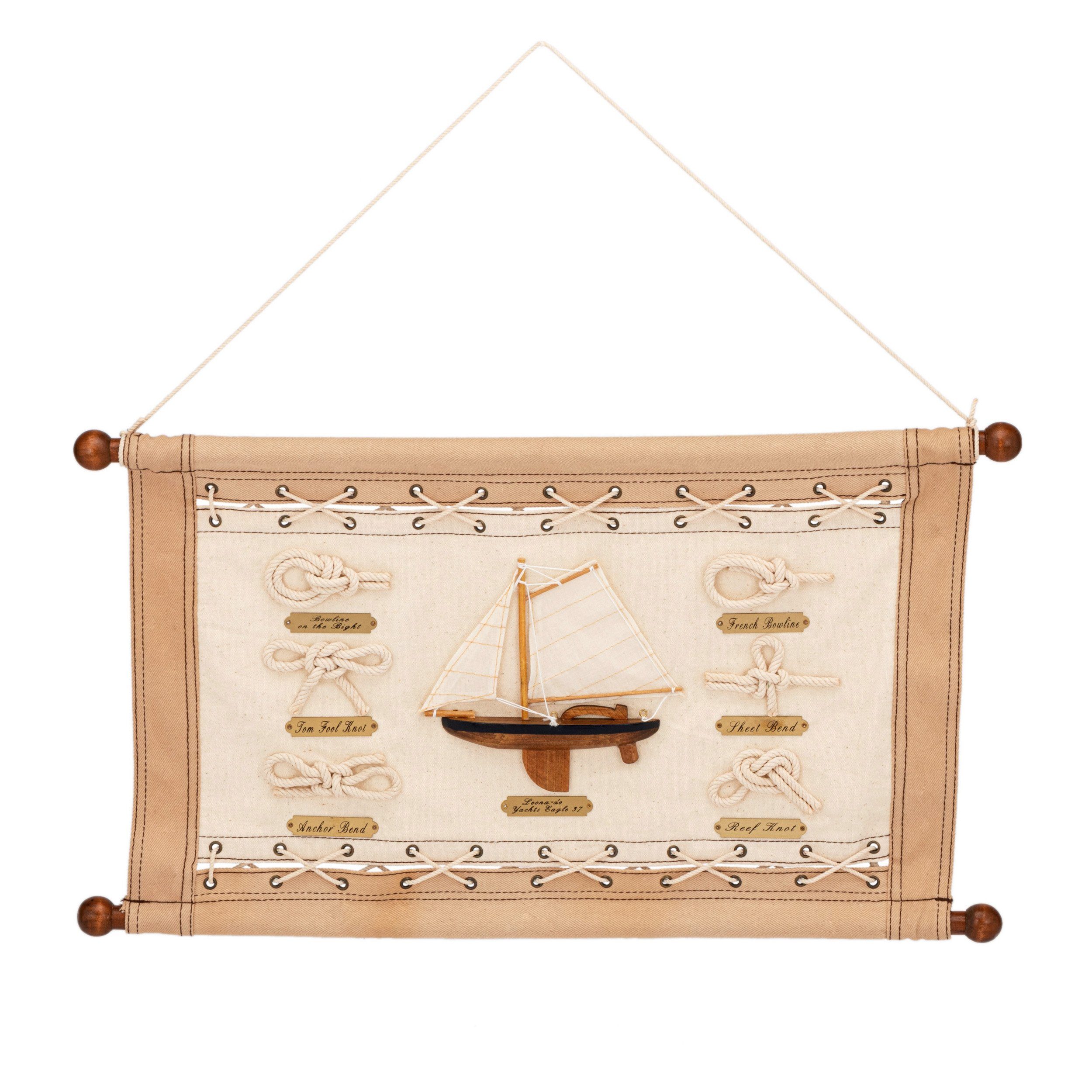 NKlaus Wanddekoobjekt Knoten-Wandbehang Segelstoff/Holz 54x31x2,5cm Knotenbild Maritime Deko