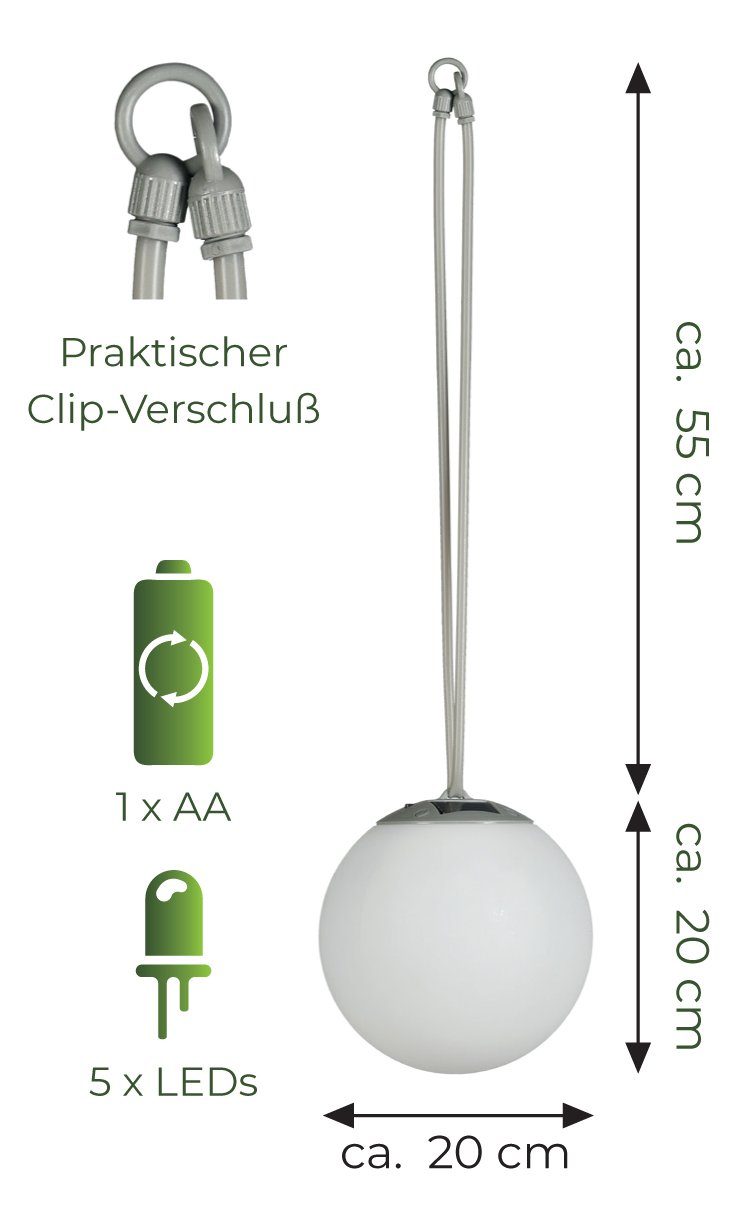 RGB Solarleuchte Kugelleuchte, solarbetrieben, Hängende wetterfest, Ø LED mit integriert, Gardenstyle warmweiß ca. kabellos, Solar Solarlampe in fest 20 cm, und LED Farbwechsel, IC Milchglas-Optik automatischem