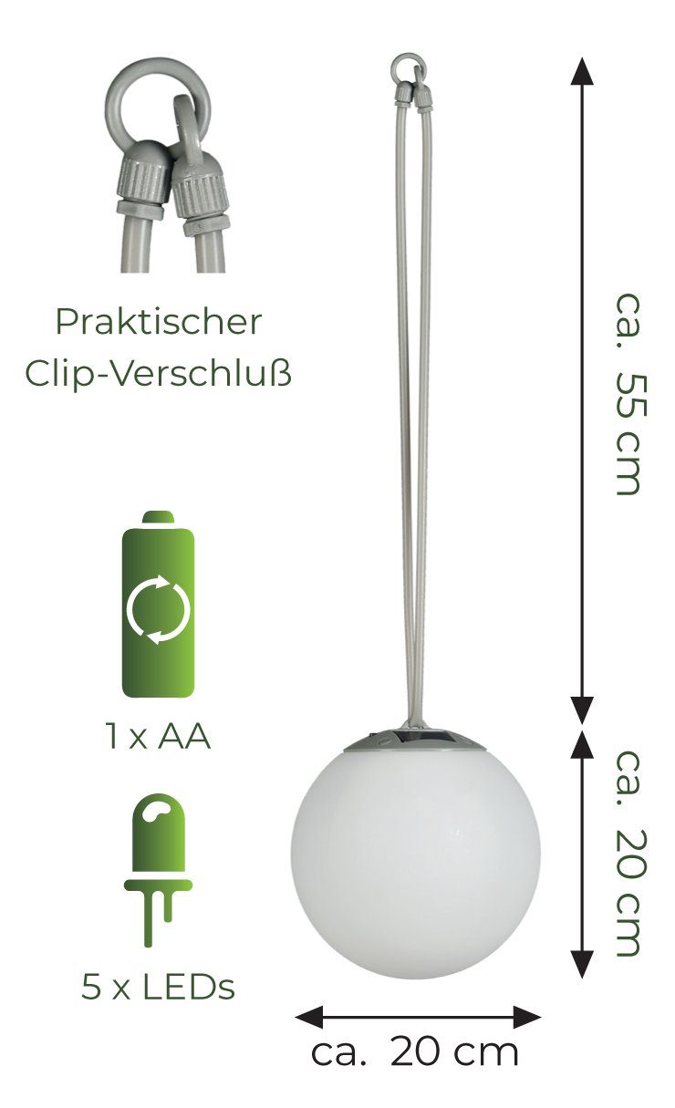 IC Gardenstyle LED Solarleuchte Hängende Solar Kugelleuchte, ca. Ø 20 cm, LED fest integriert, warmweiß und RGB mit automatischem Farbwechsel, Solarlampe in Mil – Bild 4 von 5