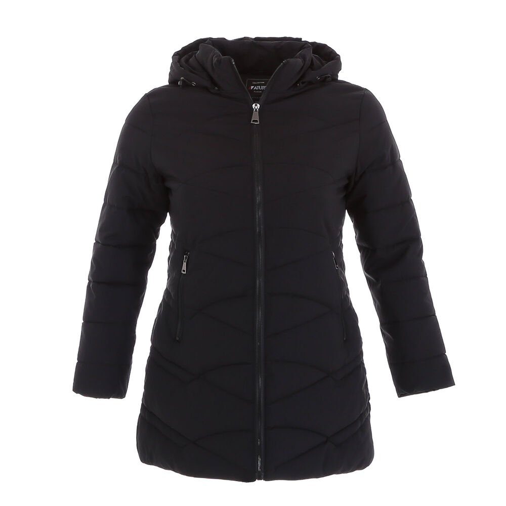 Ital-Design Winterjacke Damen Freizeit Kapuze (abnehmbar) Gefüttert Winterjacke in Schwarz