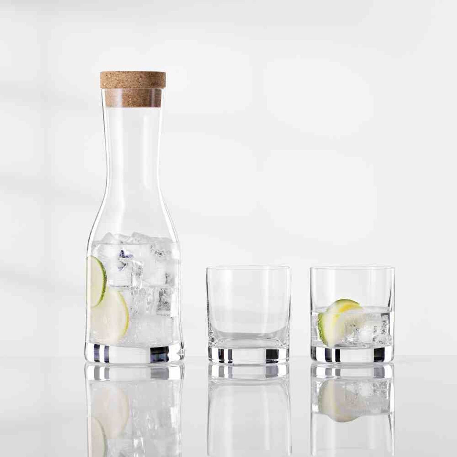 Bohemia Cristal Glas Wasser-Set Karaffe 4-teilig 850 ml, 2 x Becher, 1 x Stopfen