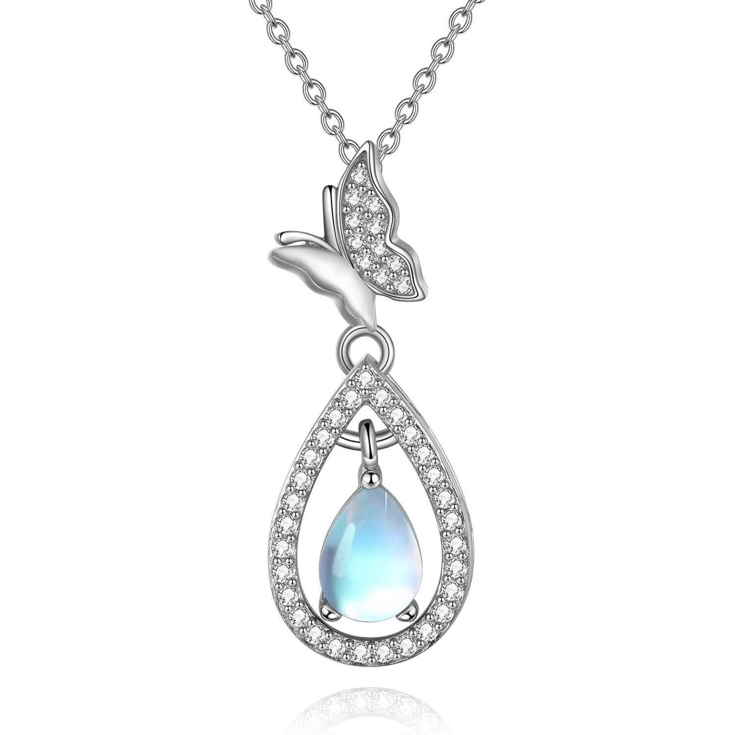 Kette und Anhänger Set Halskette Sterlingsilber Anhänger Damen Mädchen Geschenk Schmetterling