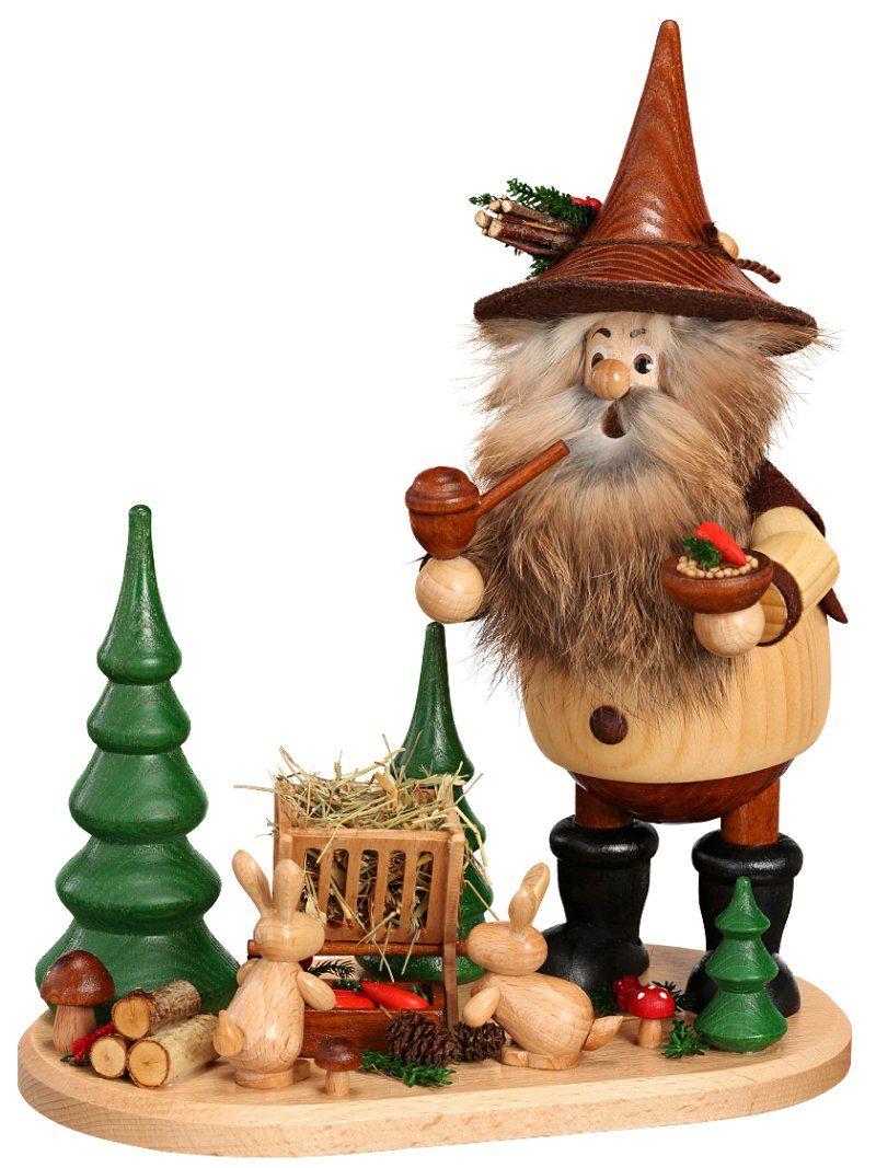 DWU - Drechselwerkstatt Uhlig Räuchermännchen DWU Waldwichtel Futterkrippe, (1 St), Handarbeit aus dem Erzgebirge
