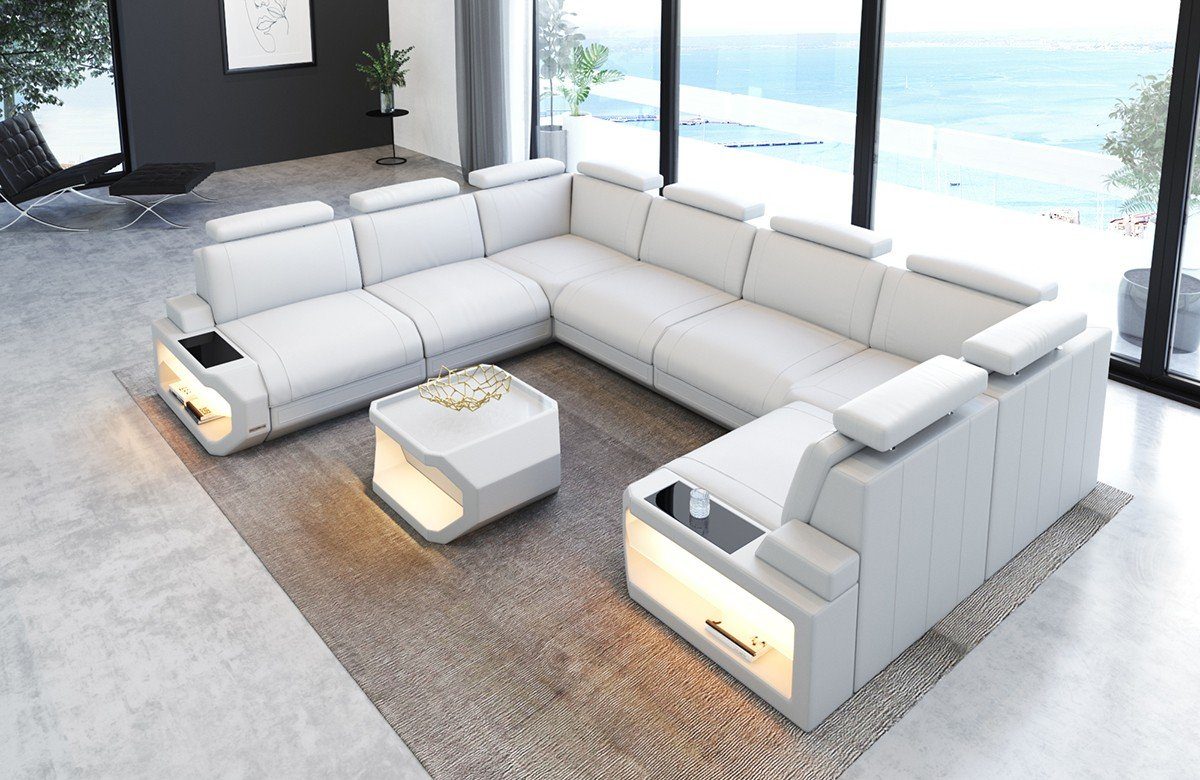 Sofa Dreams Wohnlandschaft Leder LED-Beleuchtung Form mit USB Ledersofa, Ledersofa Wohnlandschaft und U-Form Siena U Couch Sofa
