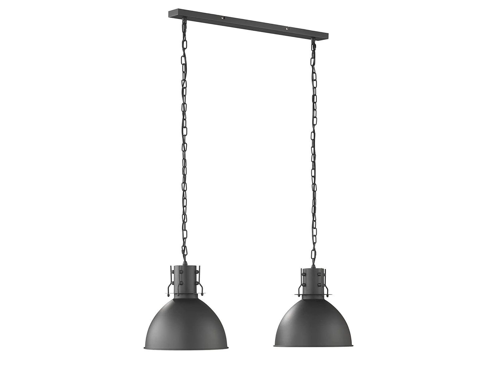 meineWunschleuchte LED Pendelleuchte, dimmbar, LED wechselbar, Warmweiß,  zweiflammig hängend Lampenschirme Schwarz / Silber Industrial Design