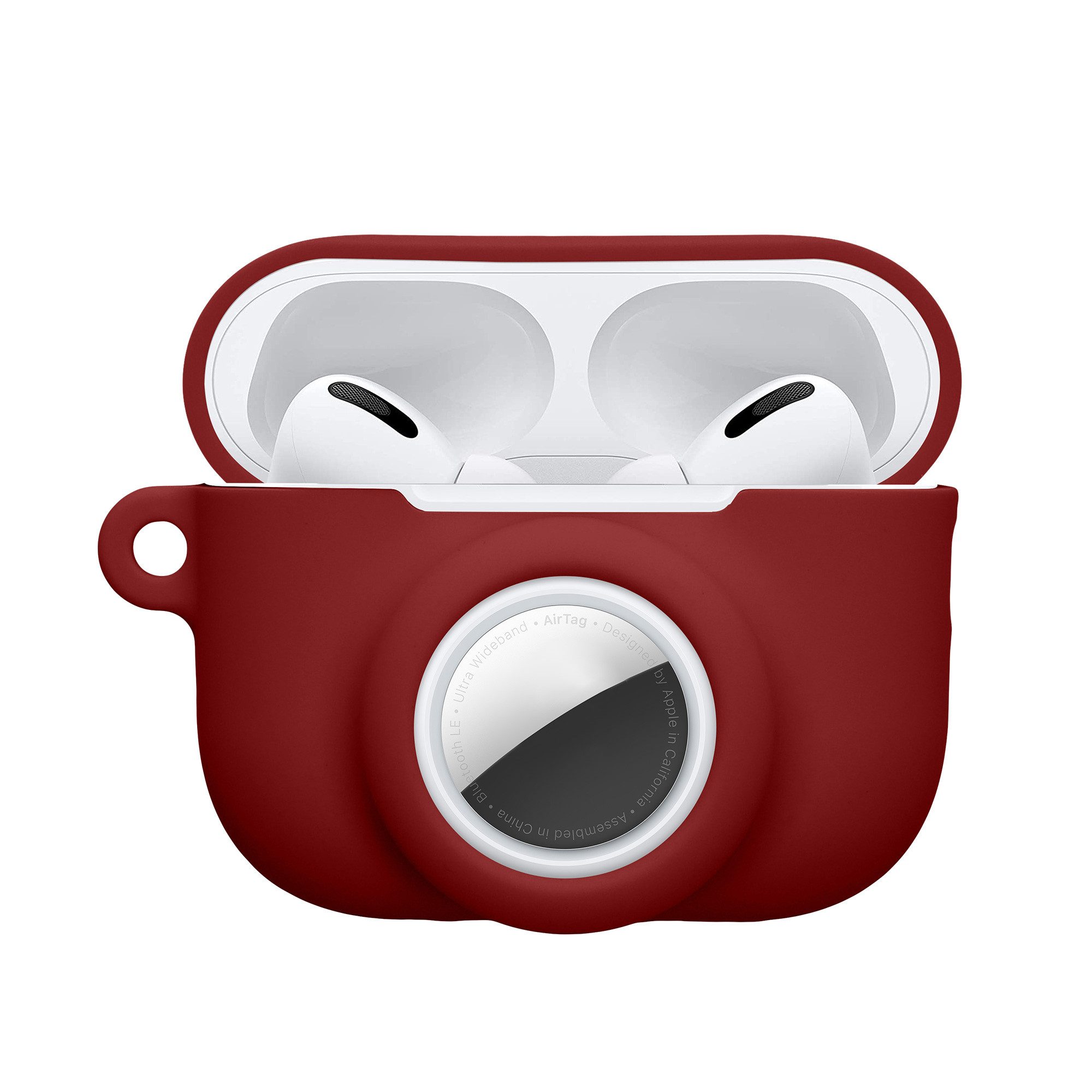 kwmobile Kopfhörer-Schutzhülle 2-in1 Hülle für Apple Airpods Pro 3 und AirTag, Weiches Silikon Cover - Schutzhülle mit Karabiner - Kopfhörer Case