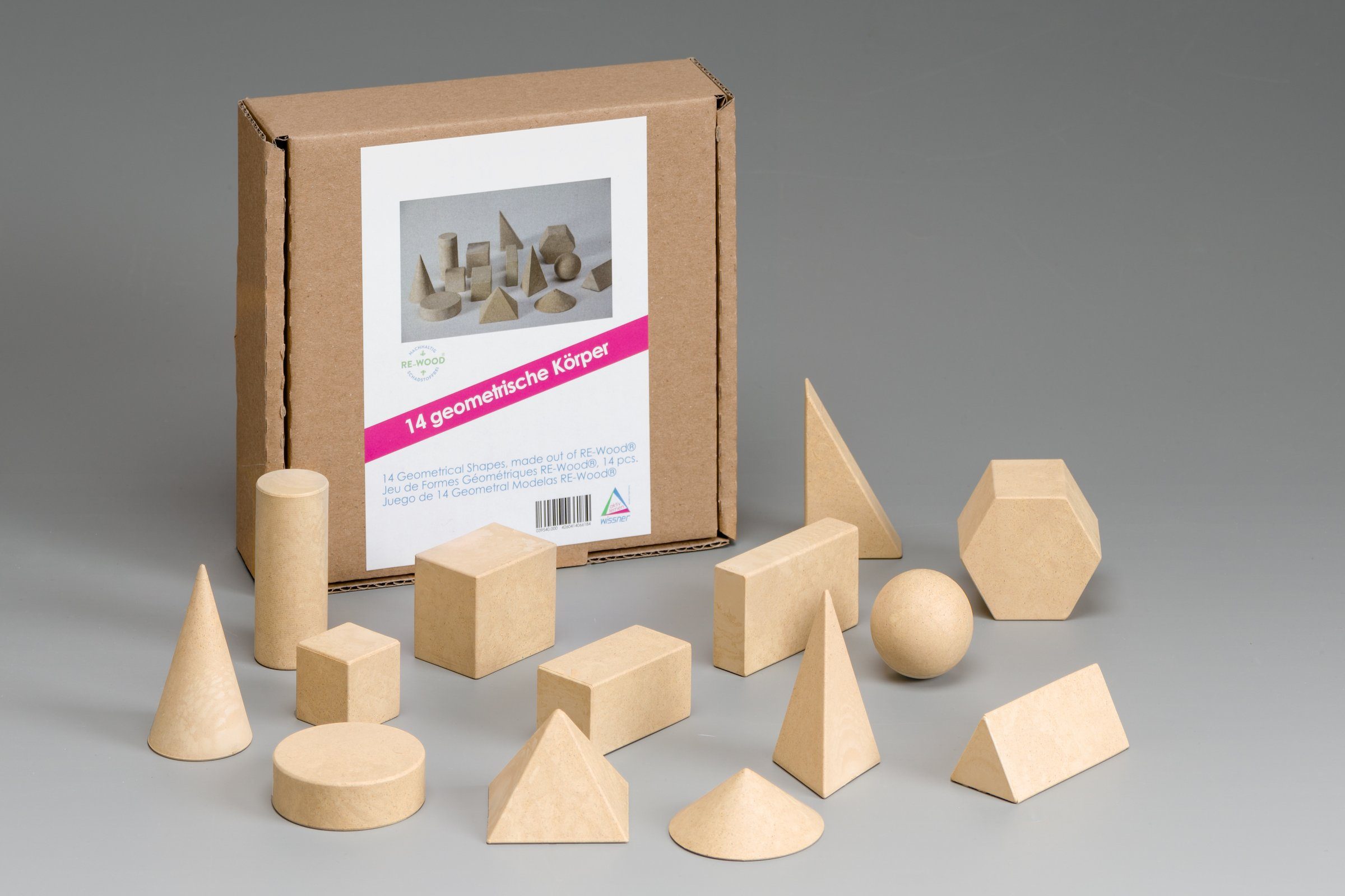 Wissner® aktiv lernen Lernspielzeug Geometriekörpersatz (14 Stück),  Geometrie Lernspielzeug RE-Wood® (14-St), RE-Wood®