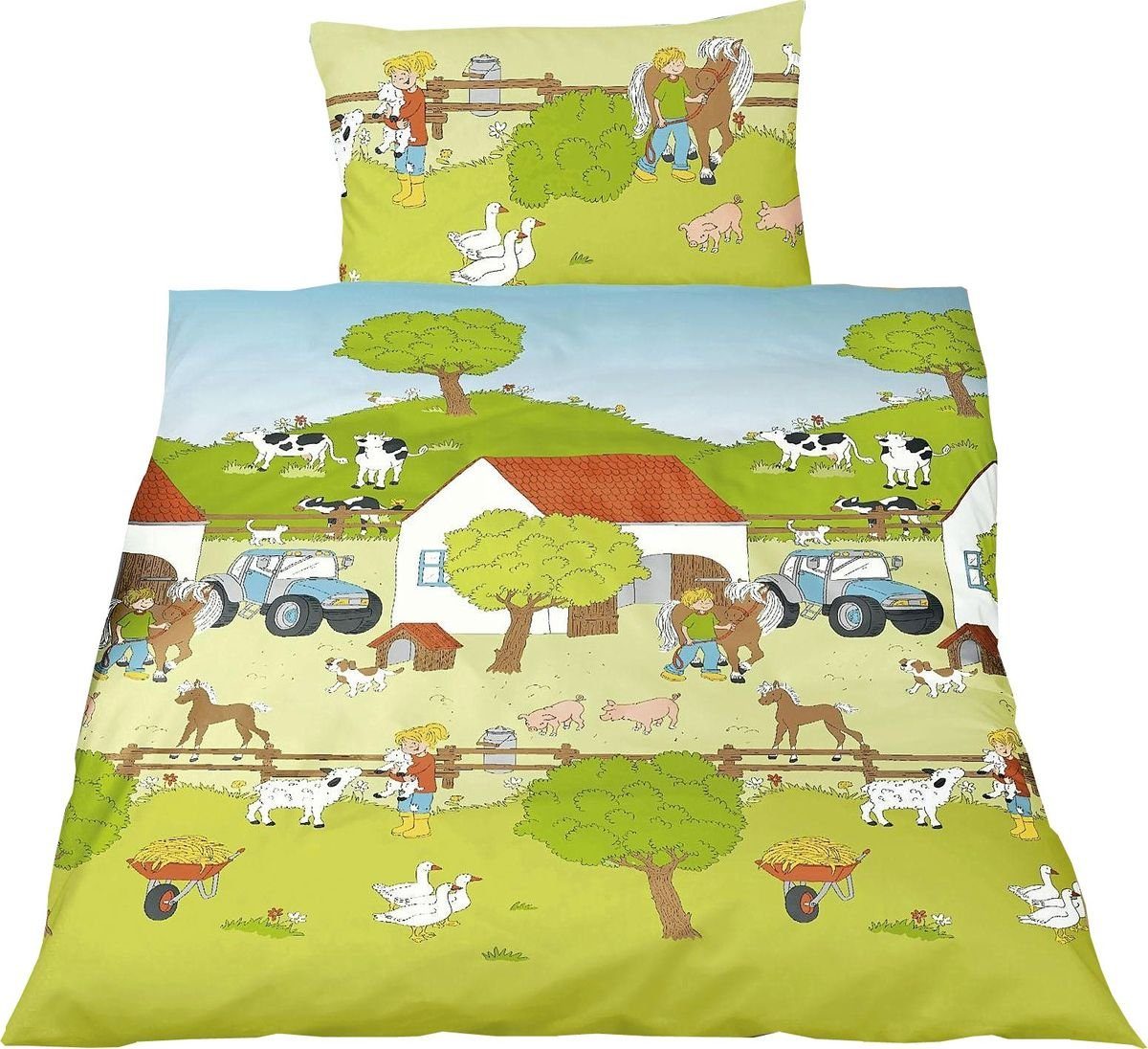 Kinderbettwäsche JACK by Bierbaum Kinder Renforce Bettwäsche 2 tlg. 100x135cm Bauernhof, JACK, Renforcé, 2 teilig, wunderschöne Kinderbettwäsche, Reißverschluss, Tiere auf dem Bauernhof