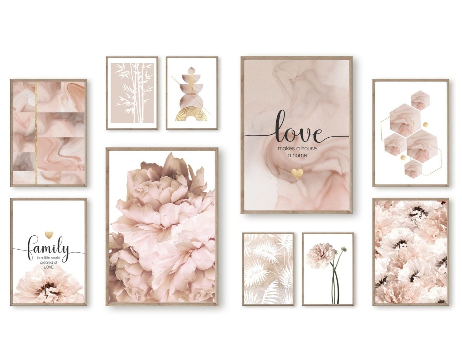 homestyle-accessoires Poster Bilder Set Wandbilder Bilderwand Bilderset LOVE MAKES A HOUSE A HOME, (10 St), - OHNE BILDERRAHMEN - Sorgfältige & sichere Verpackung