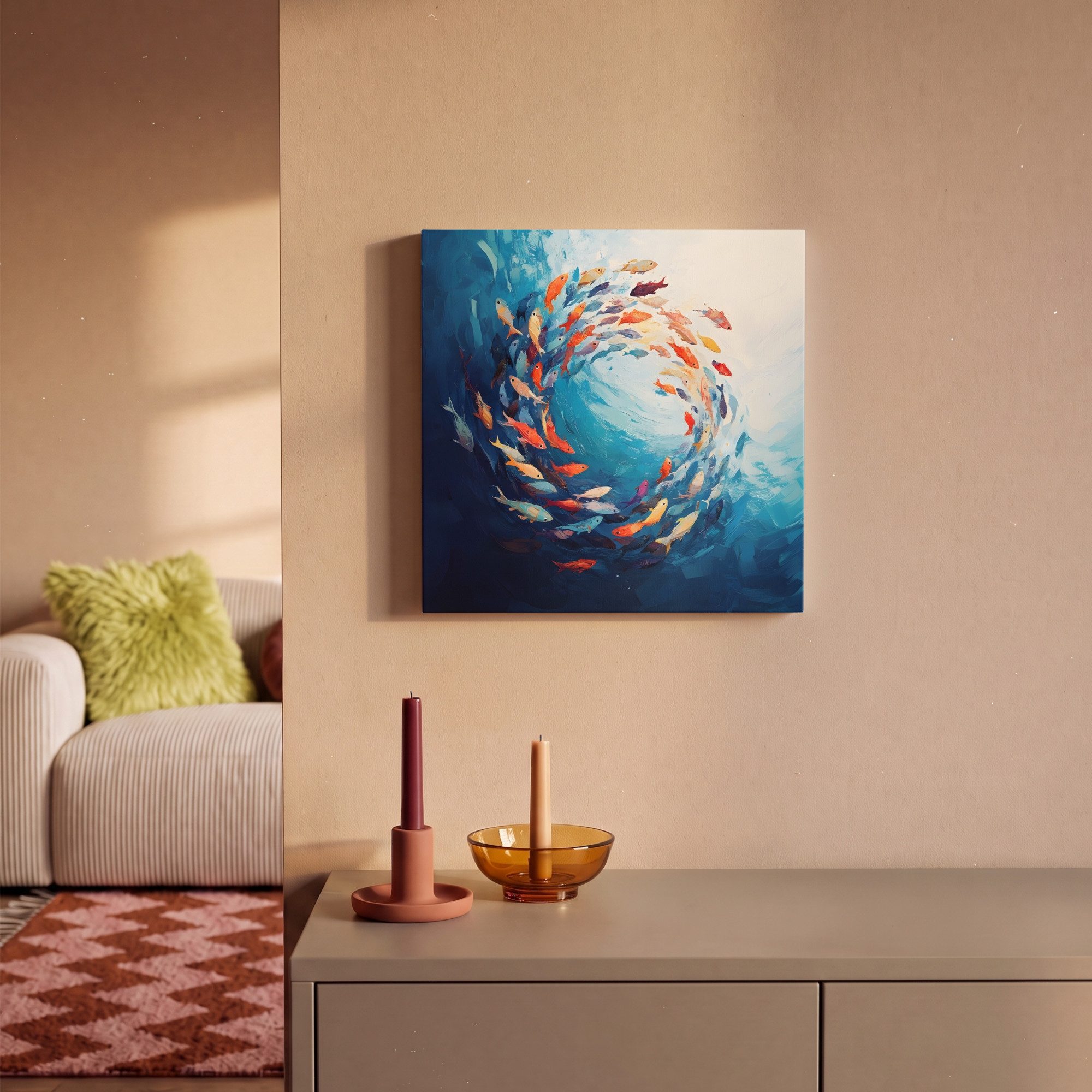 OneMillionCanvasses® Leinwandbild Meer - Fische - Bunt - Dynamisch, Fotodruck (1 St), Wandbild, Deko Schlafzimmer Wohnzimmer Flur 20x20 cm – Bild 2 von 5