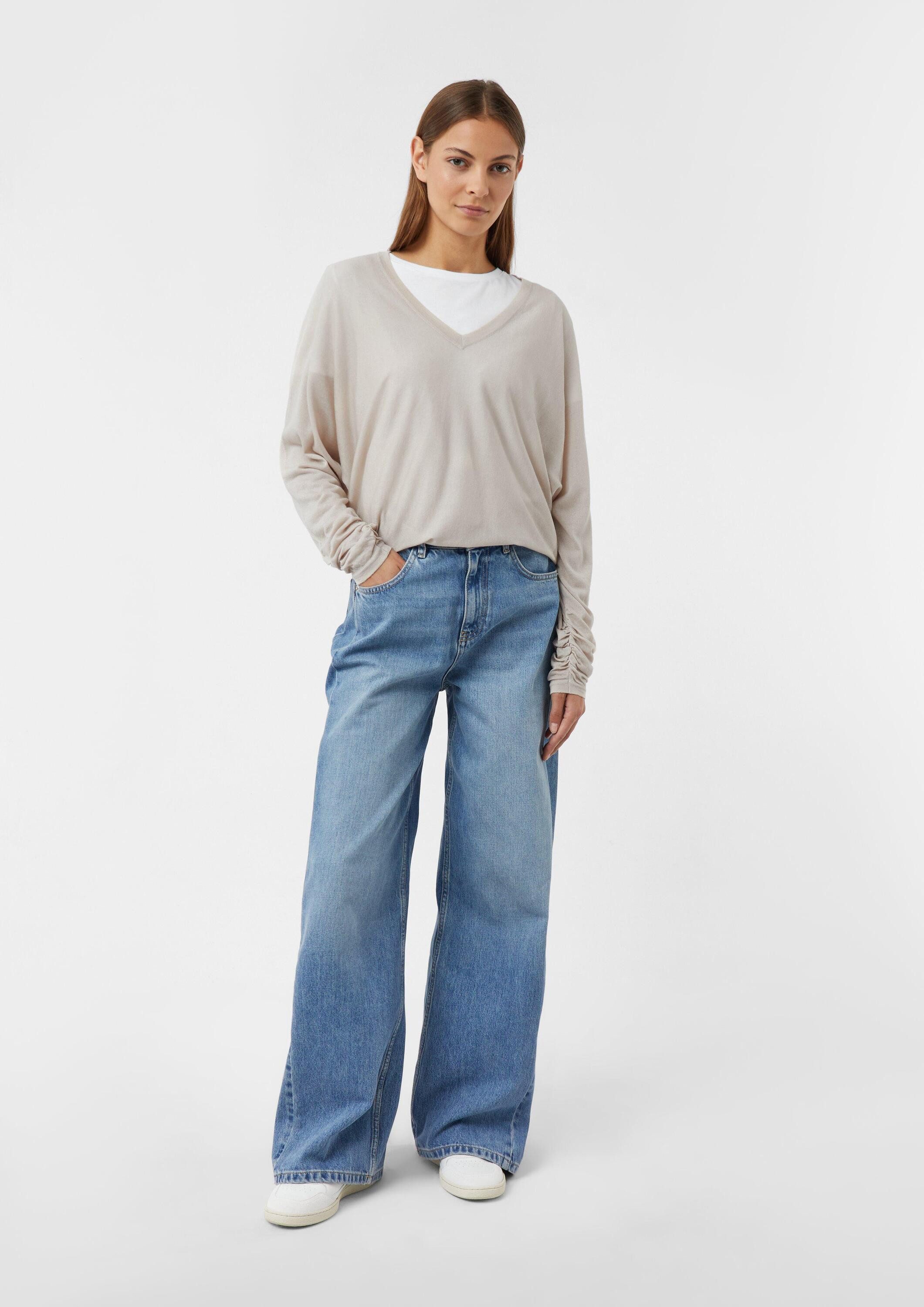 comma Longpullover Strickpullover Feinstrickpullover mit Fledermausärmeln und Raffung