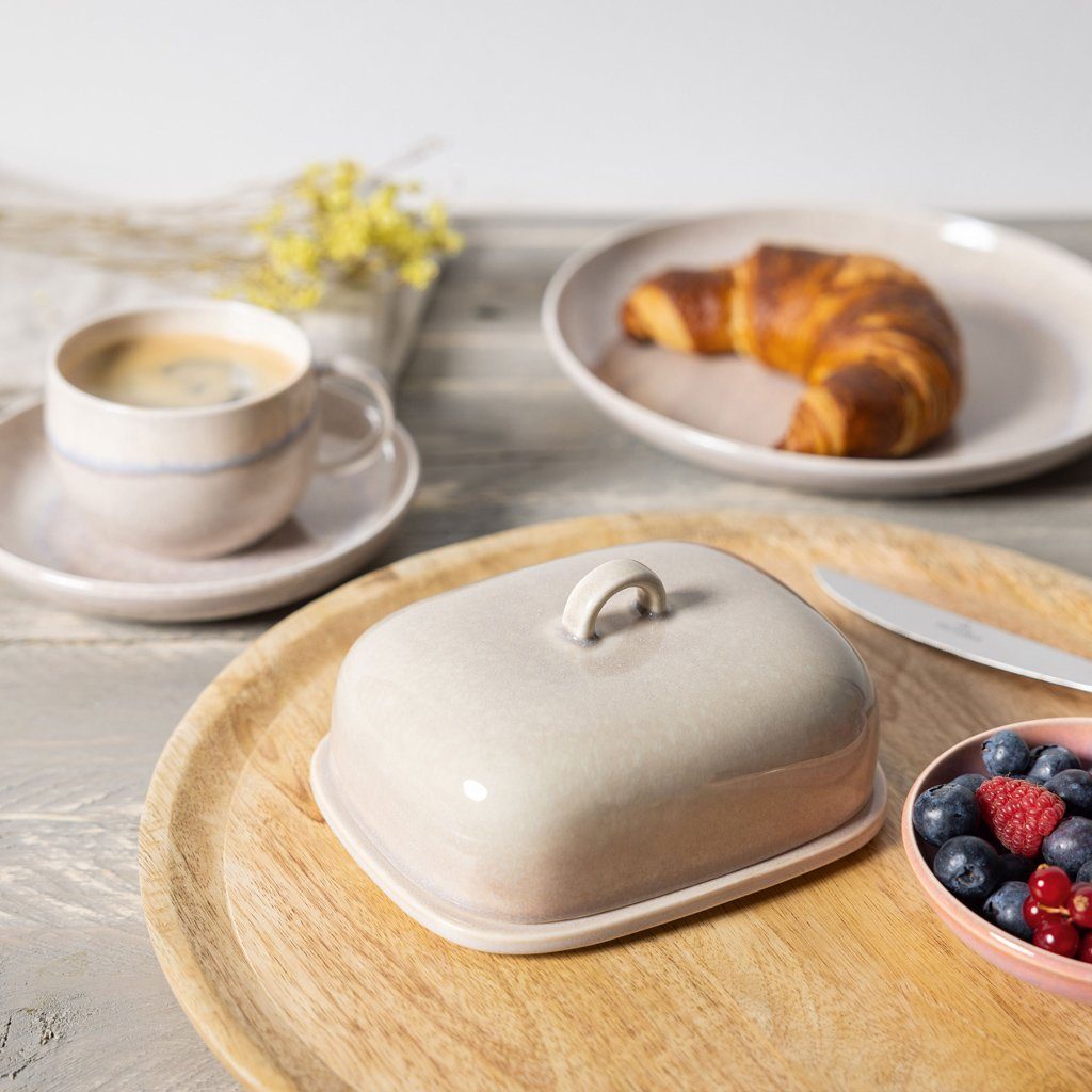 like. by Villeroy & Boch Butterdose Perlemor Home Sand Butterdose, 15,5 x 12 x 8 cm, Porzellan, (1-tlg), Premium Porcelain, 1 Stck, mikrowellensicher
