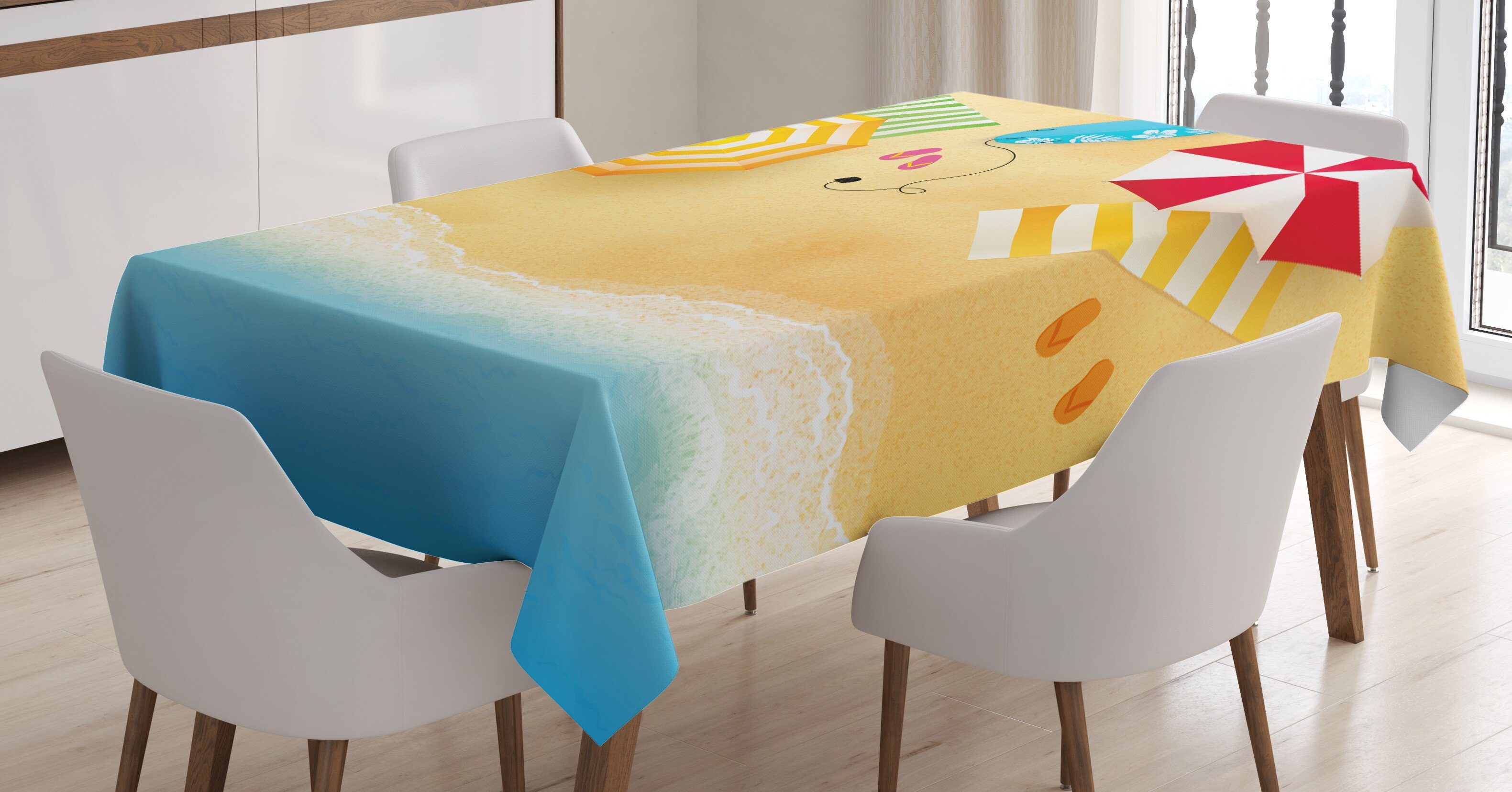 Abakuhaus Tischdecke Farbfest Waschbar Für den Außen Bereich geeignet Klare Farben, Strand Strand-Wellen-Regenschirm | Tischdecken