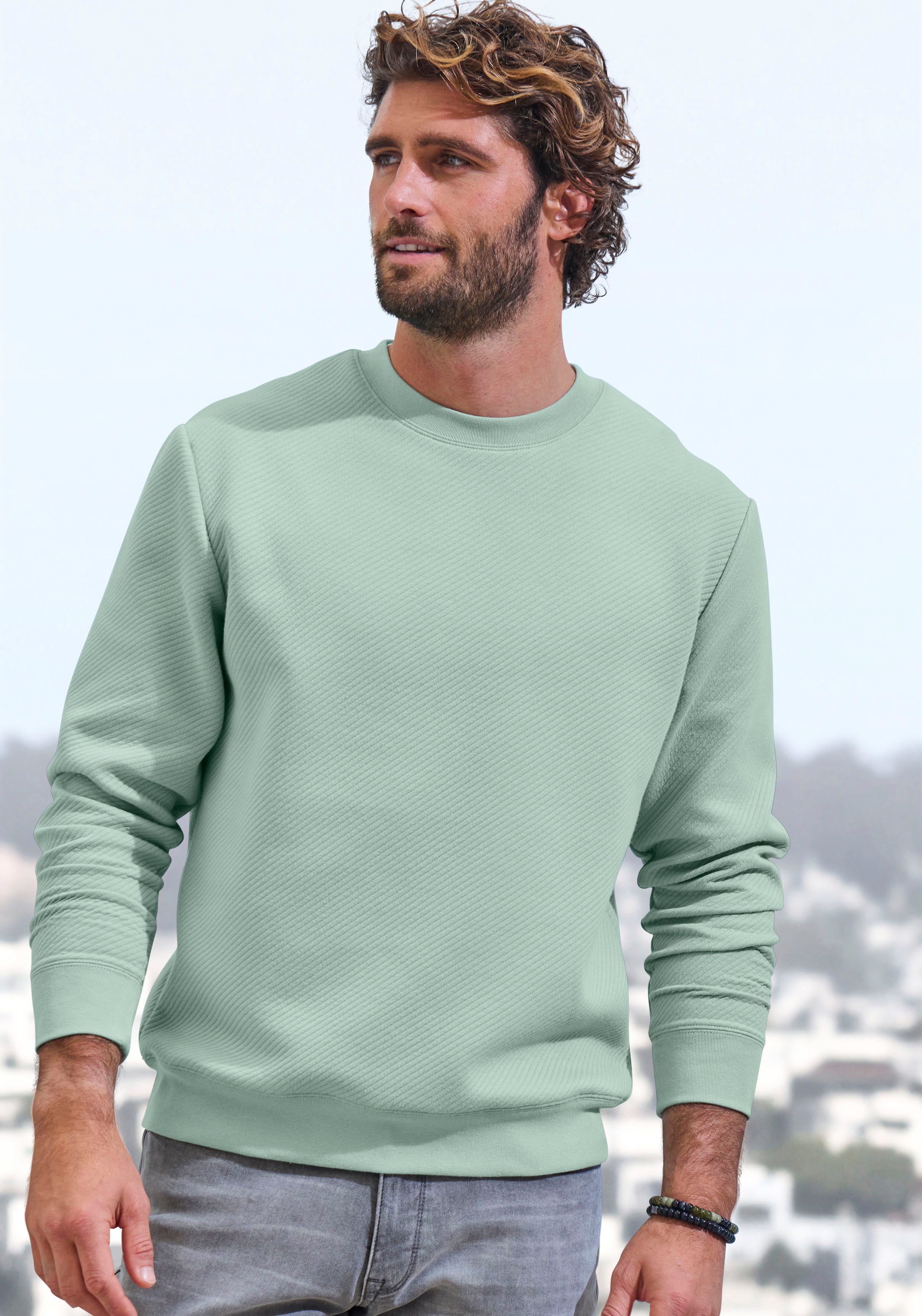 John Devin Sweatshirt Langarm, Pullover mit Struktur, Rundhals, Baumwollmischung