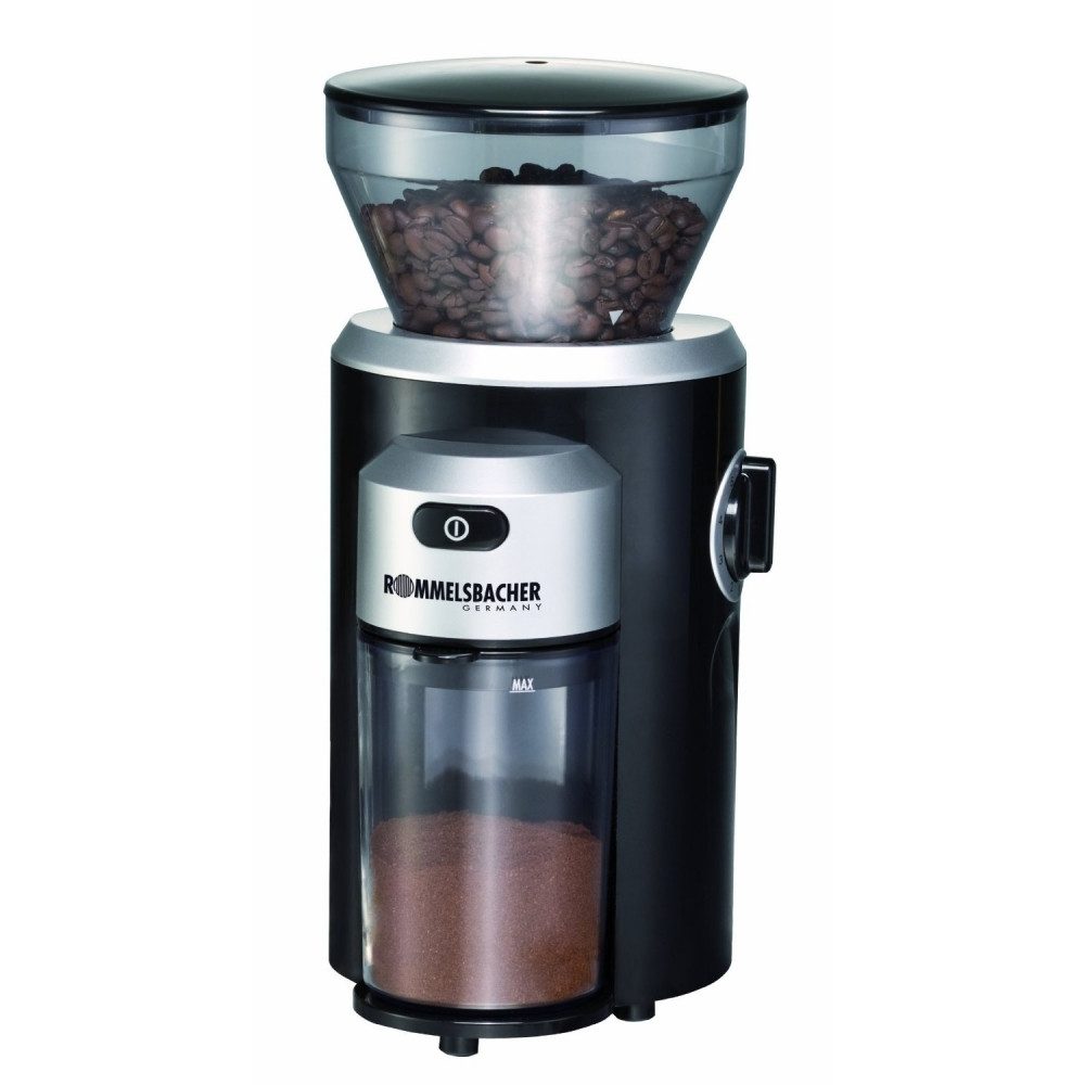 Rommelsbacher Kaffeemühle Rommelsbacher EKM 300 Kaffeemühle Schwarz-Silber, hochwertig, einstellbarer Mahlgrad