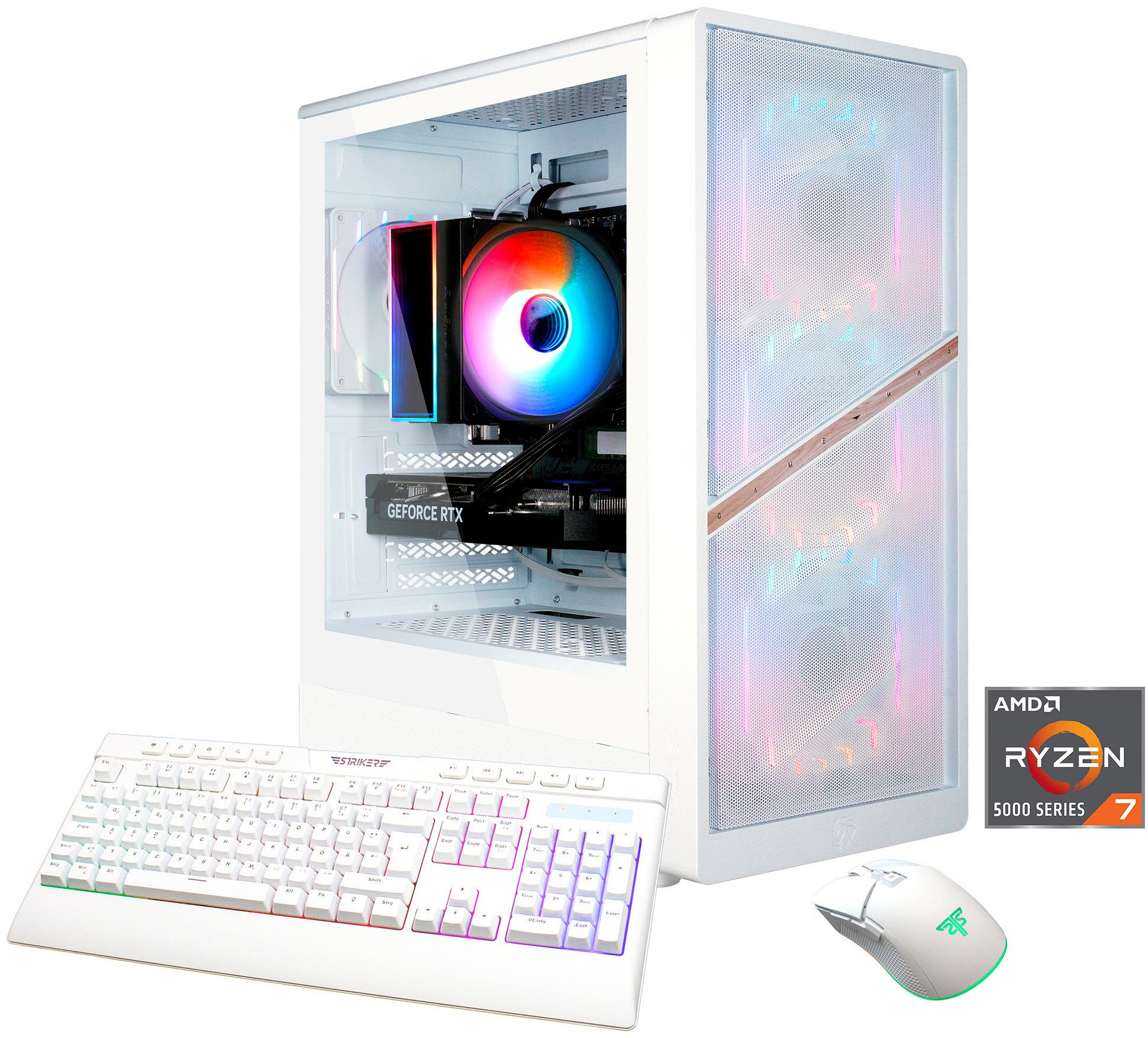 GAMEMAX AERIS MW AMD Ryzen 7 5700X 32GB 1TB SSD Gaming-PC (AMD Ryzen 7 5700X, RTX 5070, 32 GB RAM, 1000 GB SSD, Luftkühlung aktiv, Windows 11)