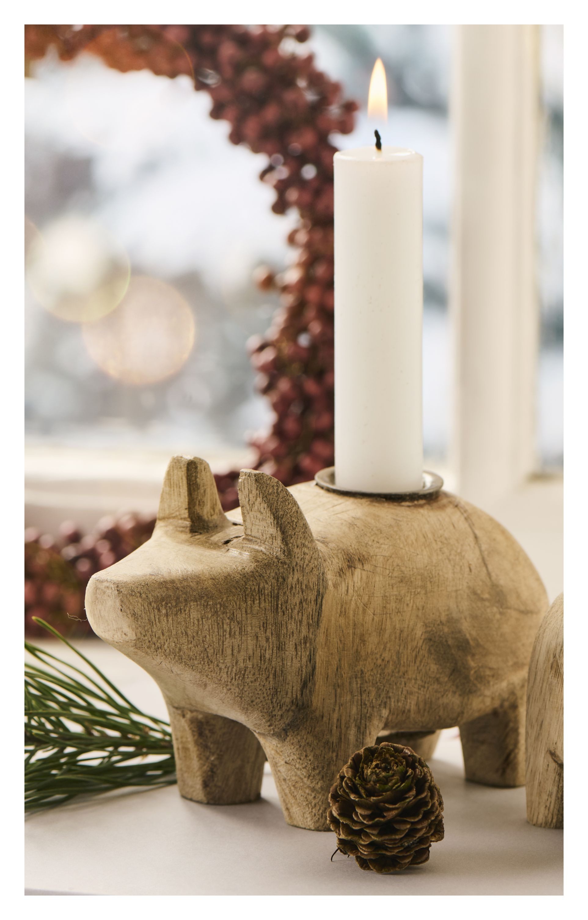 Ib Laursen Kerzenhalter Ib Laursen - Kerzenhalter Kerzenständer Unika Schwein Holz Natur