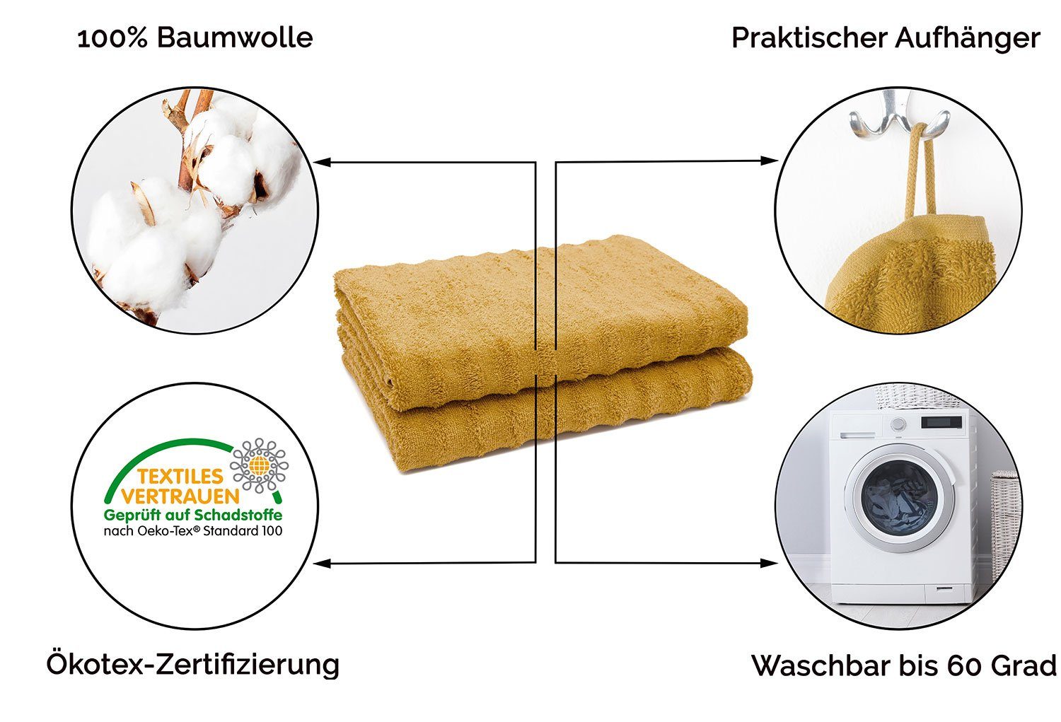 Duschtücher, 140 senfgelb Walkfrottier Baumwolle, vom Hotelwäschespezialisten 100% 70 (2-St), cm, ZOLLNER x