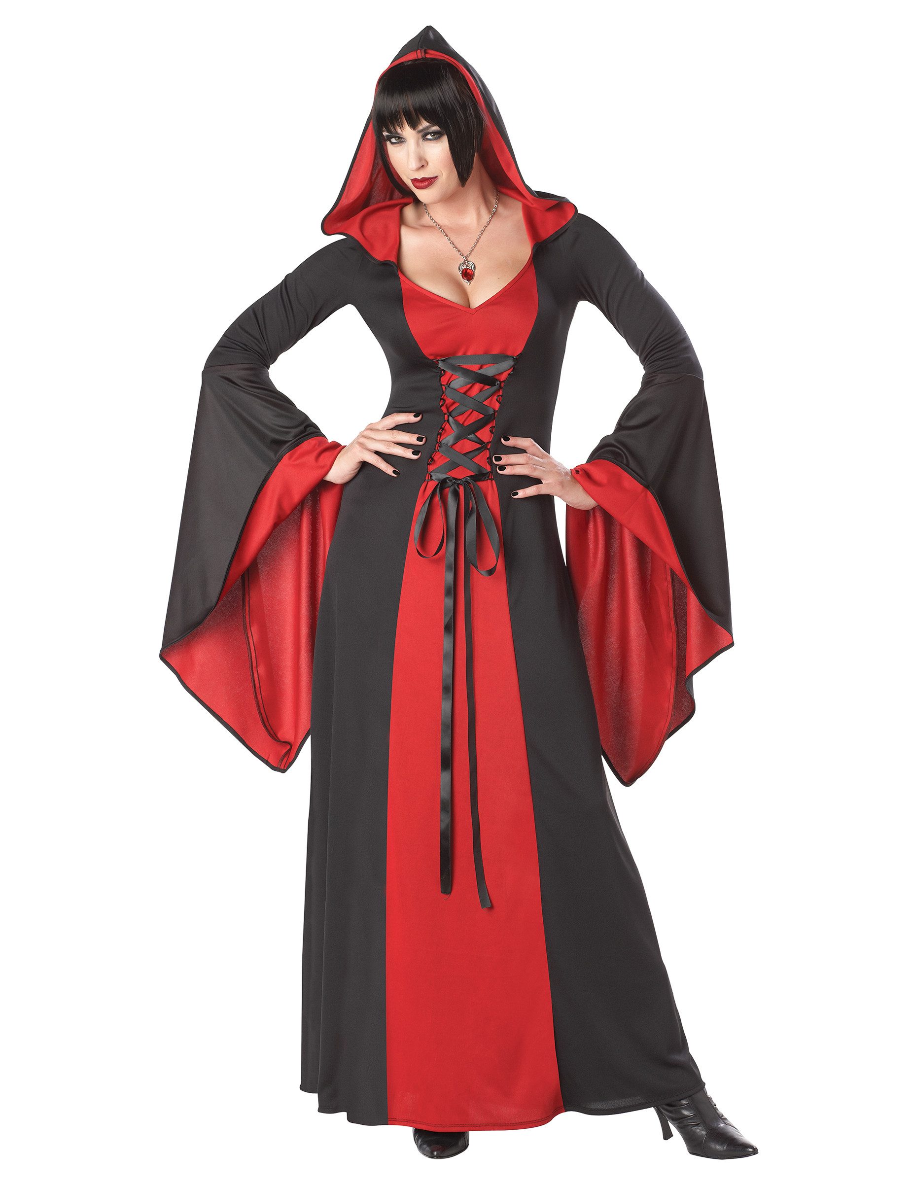 California Costumes Monster-Kostüm Geheimnisvolle Hexe-Damenkostüm Vampirlady schwarz-rot