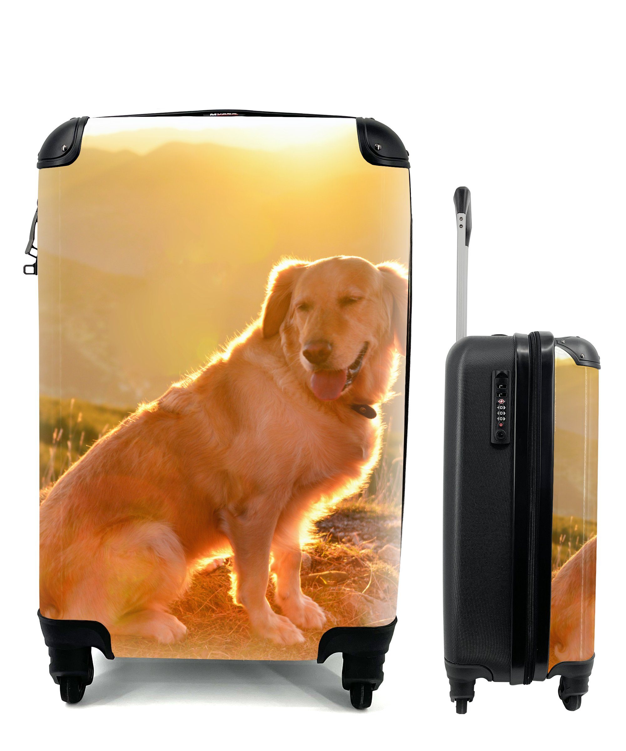 Reisekoffer Retriever, für Golden Ferien, Sonnenstrahlen glänzen mit MuchoWow Trolley, Rollen, Handgepäck einem Handgepäckkoffer rollen, über 4 Reisetasche