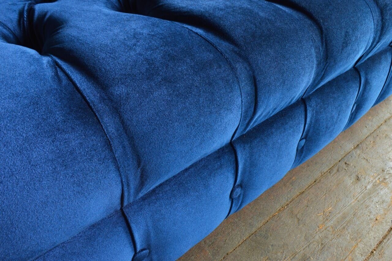 Rückenlehne Die JVmoebel mit Textil Sofa Knöpfen. Stoff, Couch Chesterfield Blau Sitz Polster Klassische Chesterfield-Sofa