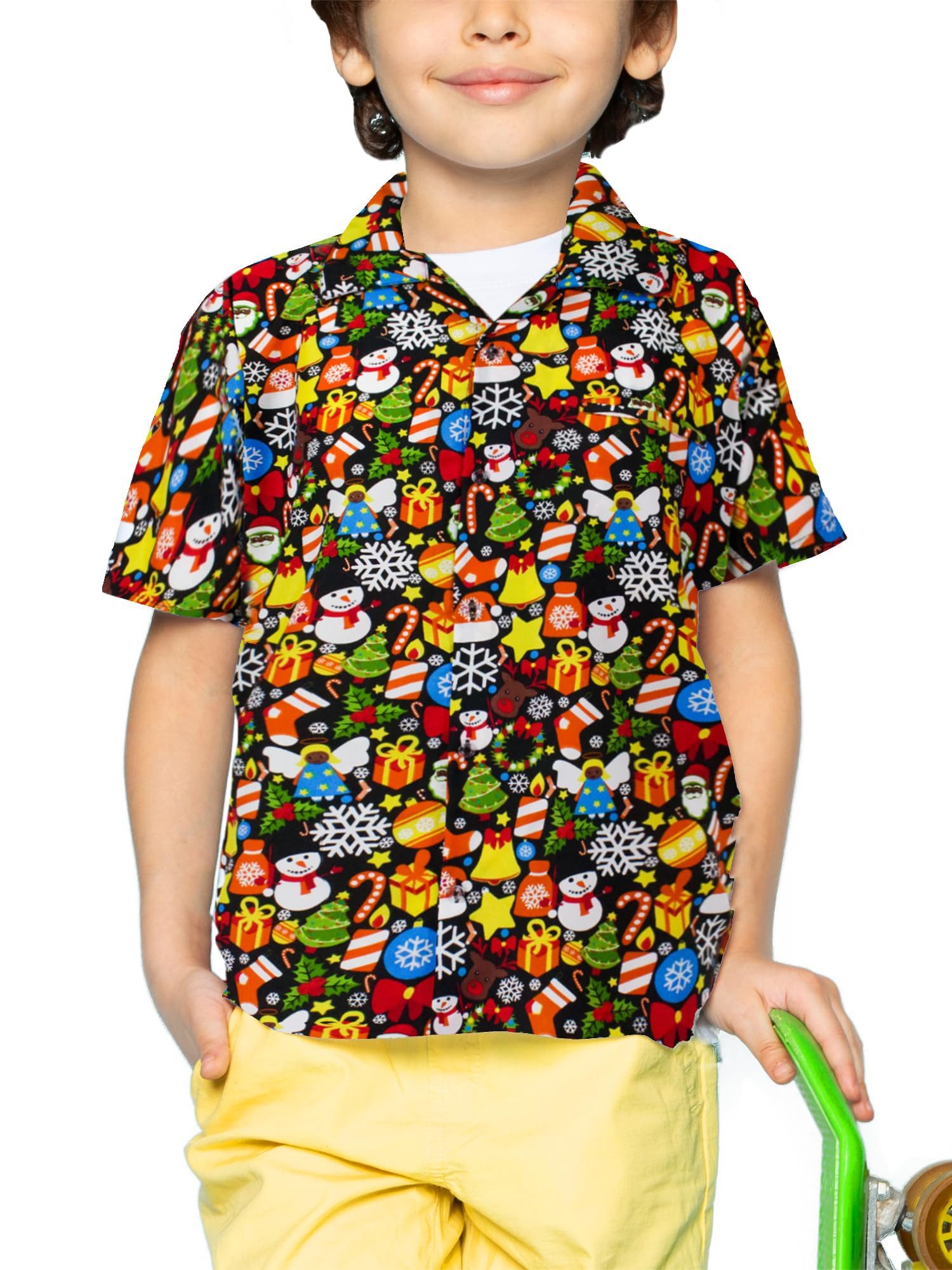 King Kameha Hawaiihemd Christmas Allover Kids Funky Hawaii-Hemd Kinder Kurzarm Front-Tasche