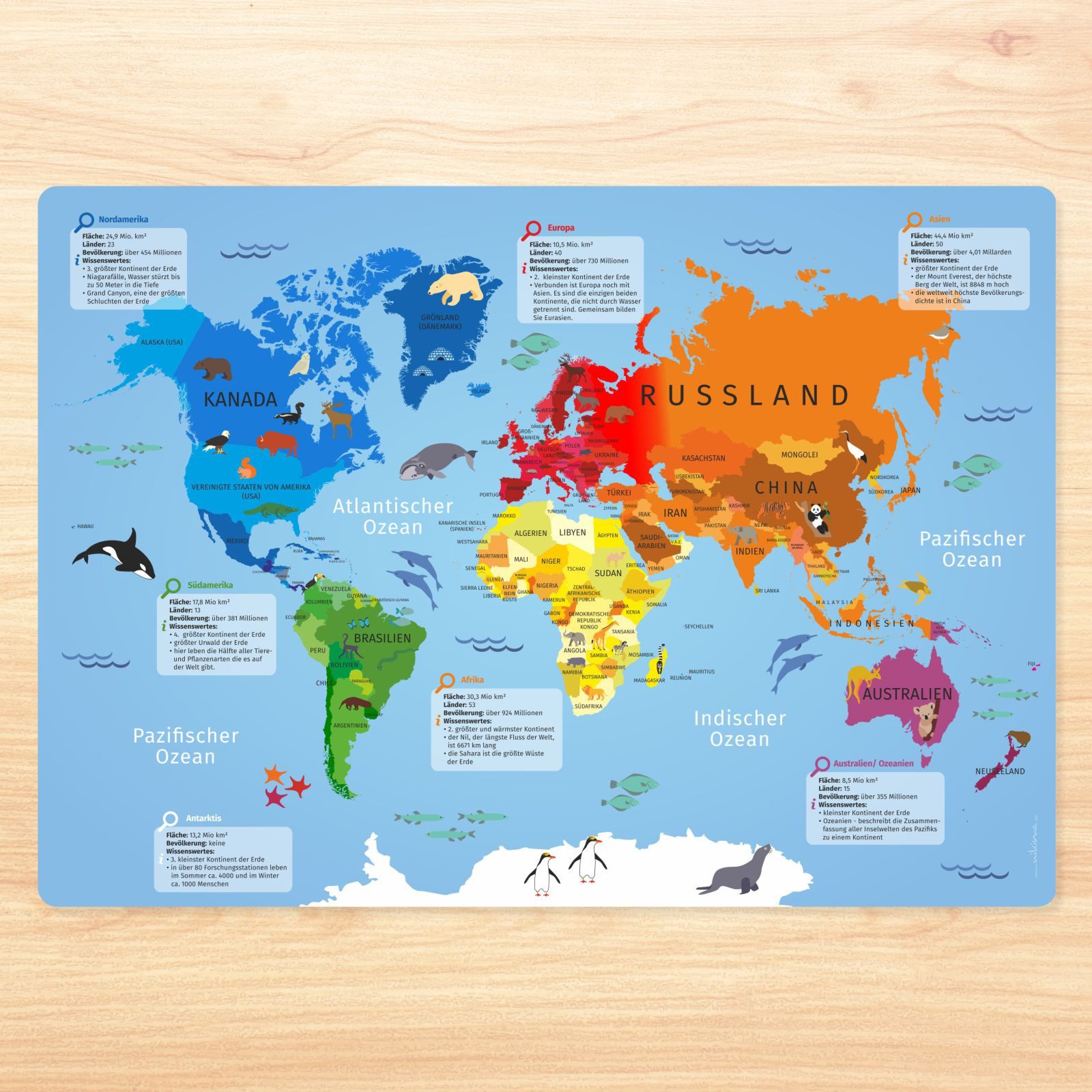 nikima Platzset stabiles Vinyl Tischset - Weltkarte Kinder Platzset abwasch günstig online kaufen