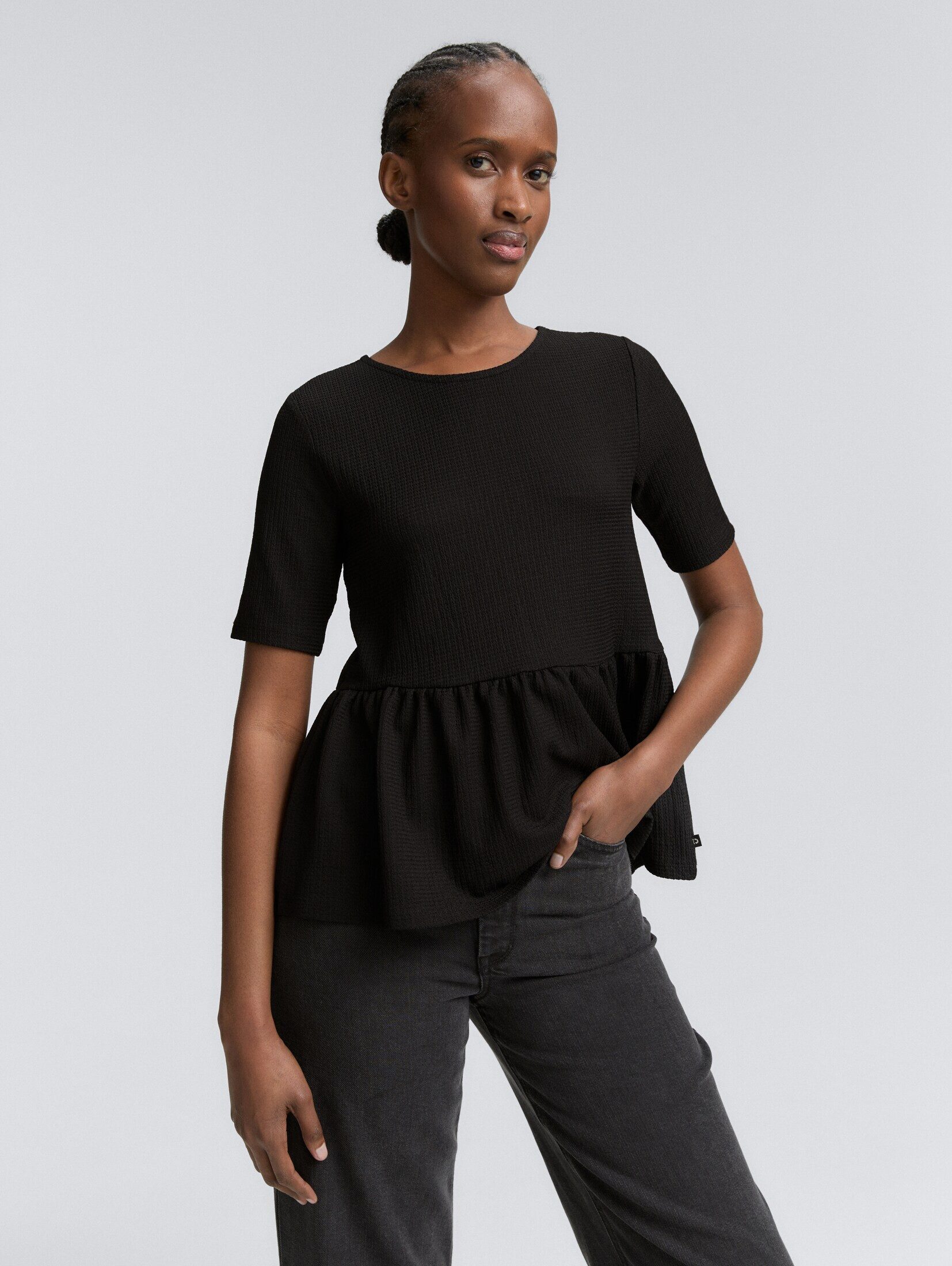 TOM TAILOR Denim T-Shirt T-Shirt Jacquard T-Shirt mit Peplum