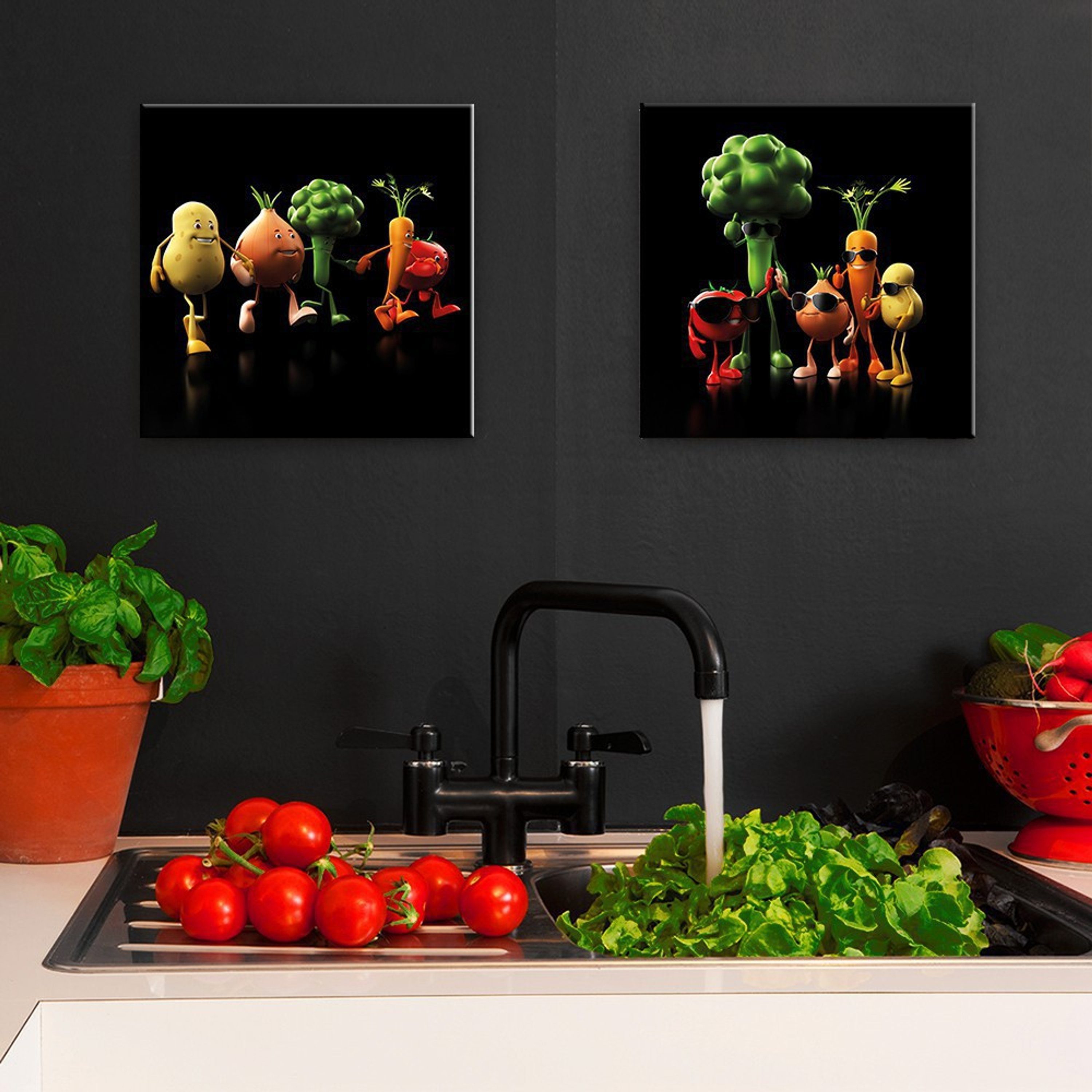 Küche lustig, Gemüse Gemüse 30x30cm Glasbild lustiges Küchenbild Glasbild BIld artissimo