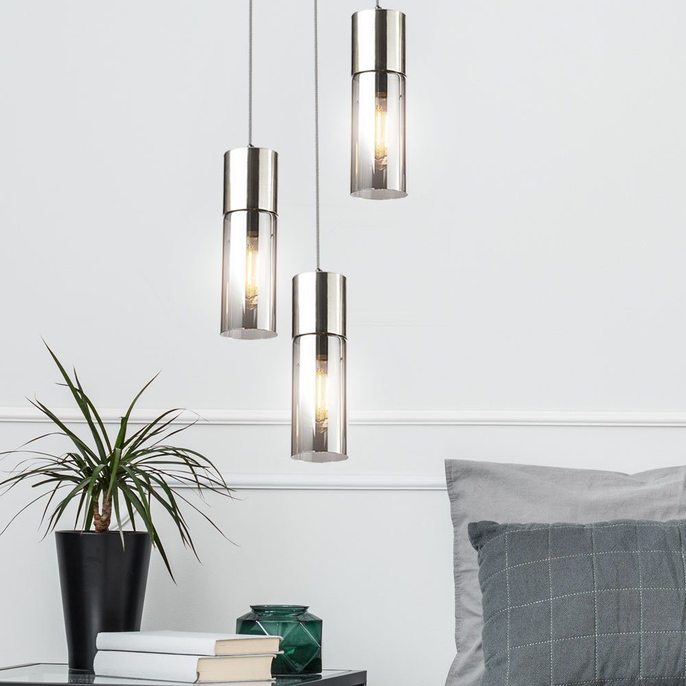 Pendel Decken Zimmer etc-shop inklusive, nicht Lampe Zylinder Beleuchtung Hänge Leuchtmittel Ess Pendelleuchte, Glas-Rauch