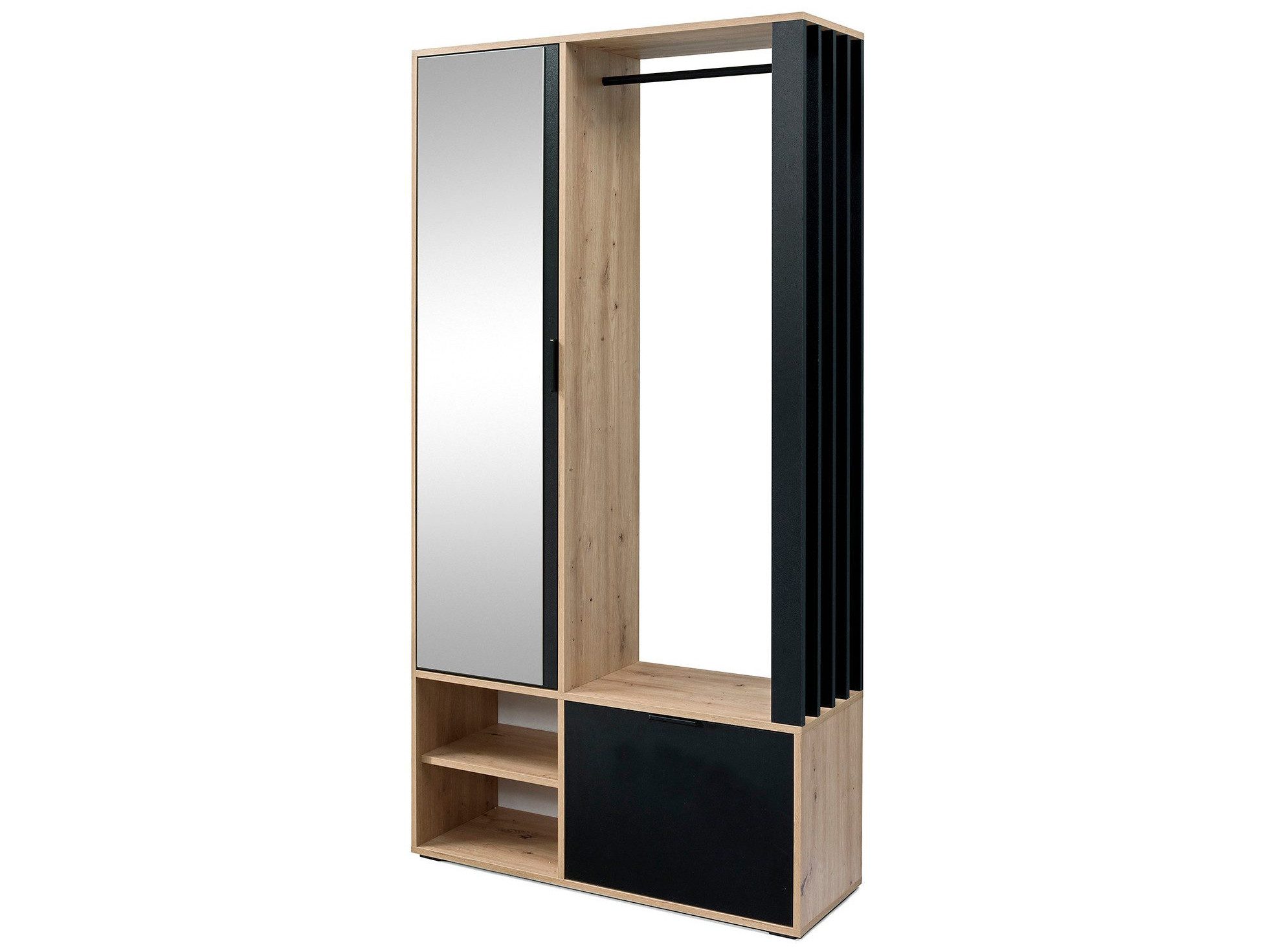 Beautysofa Garderobenschrank LIMO mit Spiegel – rechts/links montierbar, Sitzbank optional Soft-close Funktion & Lamellen-Design