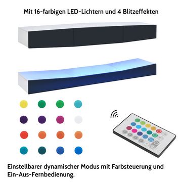 IDEASY TV-Schrank Schwebender TV-Schrank aus Holz, schwebendes Design (wandmontierter TV-Schrank für 55-Zoll-Fernseher) 16-Farben-LED-Licht, 4 Modi, mit 3 Schubladen