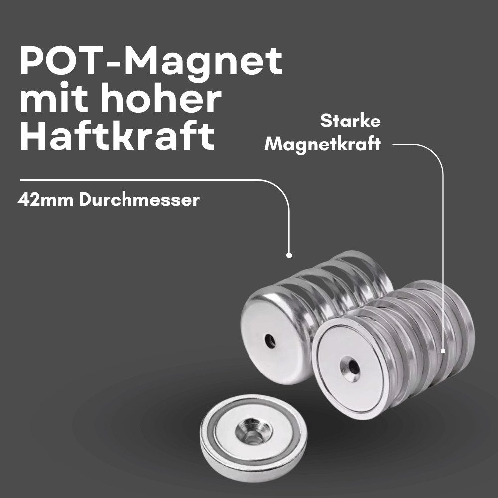 MaajeeKuto Magnet Neodym Topfmagnet Ø42 mm mit Senkbohrung 72 kg Gewinde M6 (1-St)