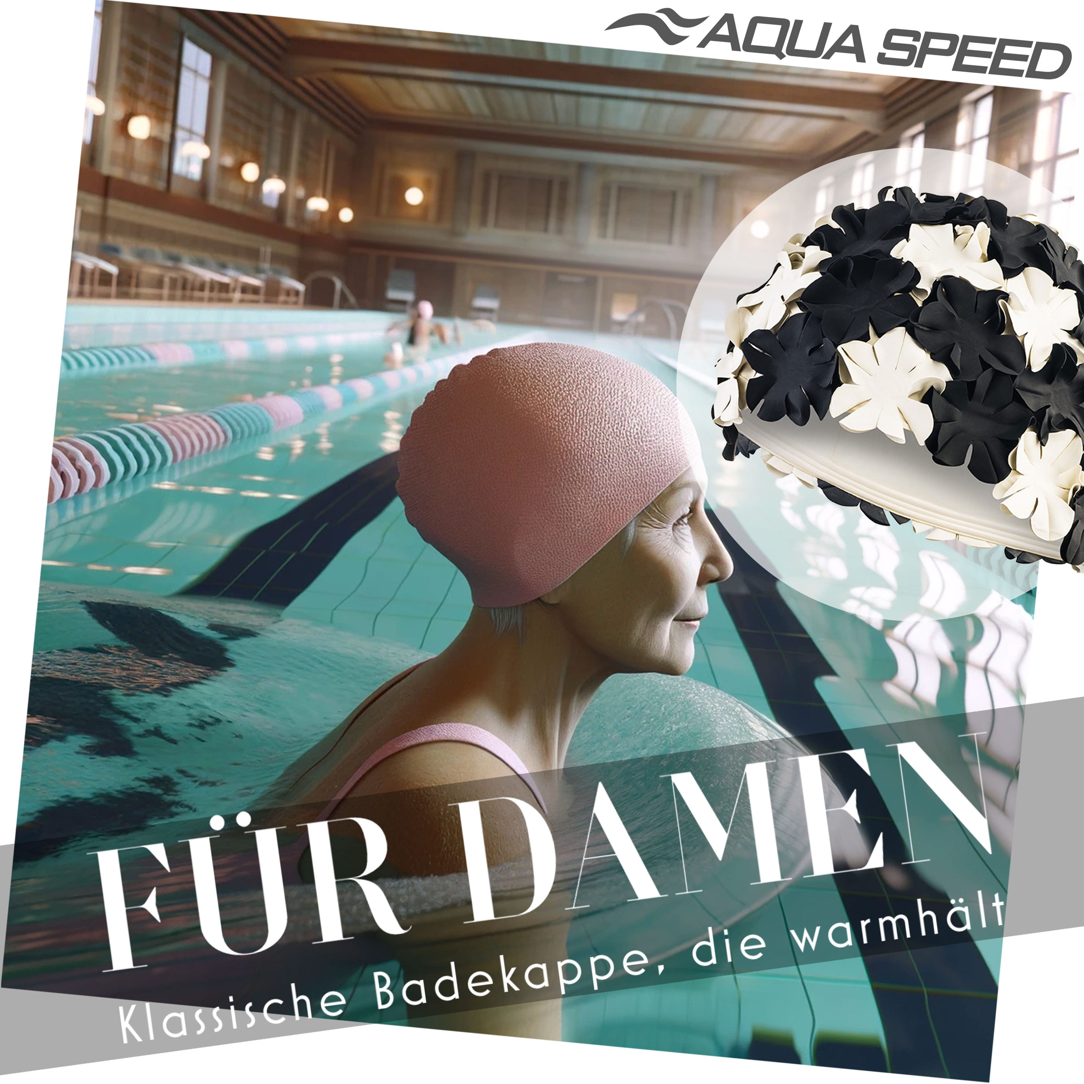 Aqua Speed Badekappe Aqua Speed Bademütze Damen Retro Schwimmkappe Lange Haare