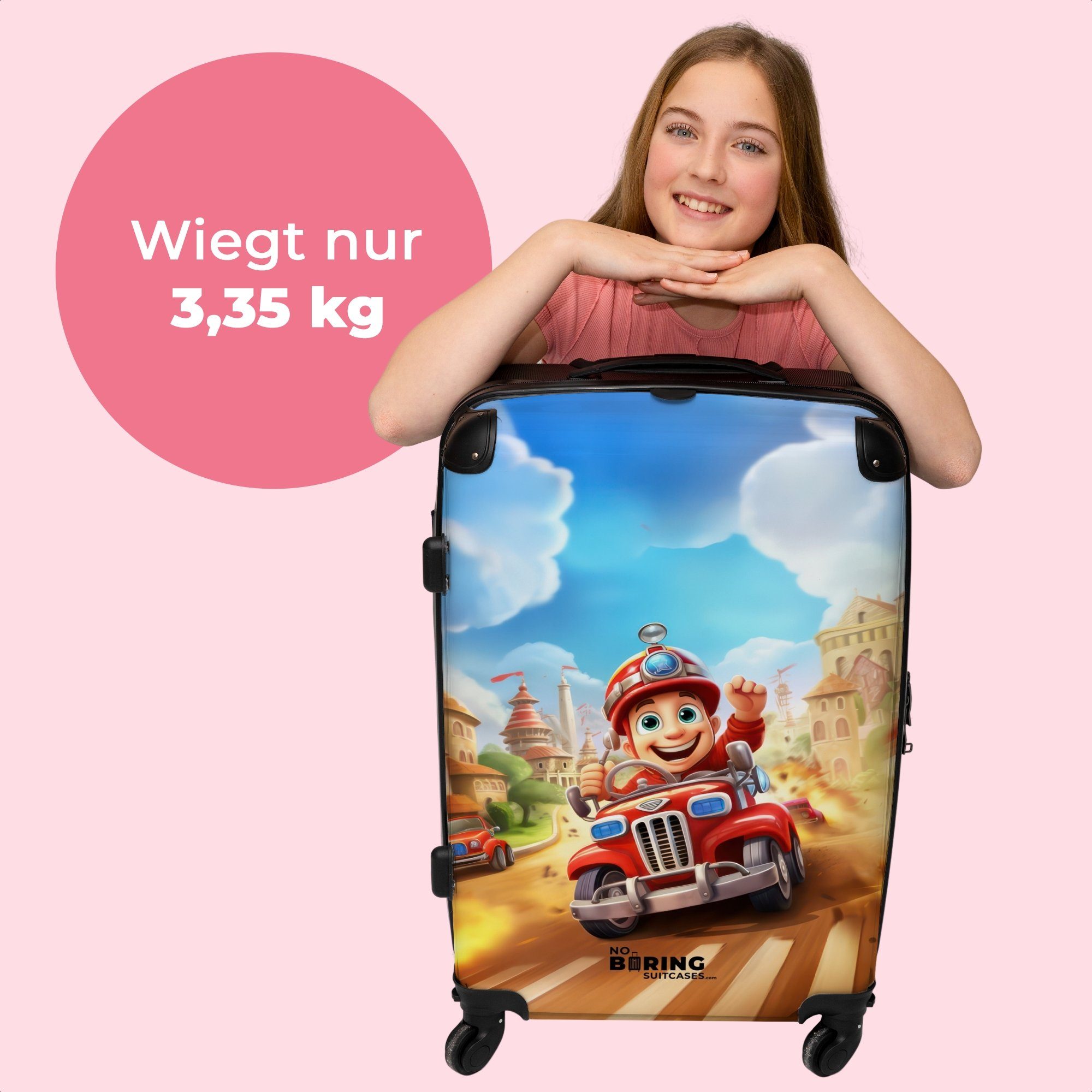 Rollen, Aufgabegepäck Rollkoffer mit Rollen NoBoringSuitcases.com© Reisekoffer Jungen Feuerwehr 67x43x25cm Auto, Kinder Trolley - 4 - Koffer - - Große 4