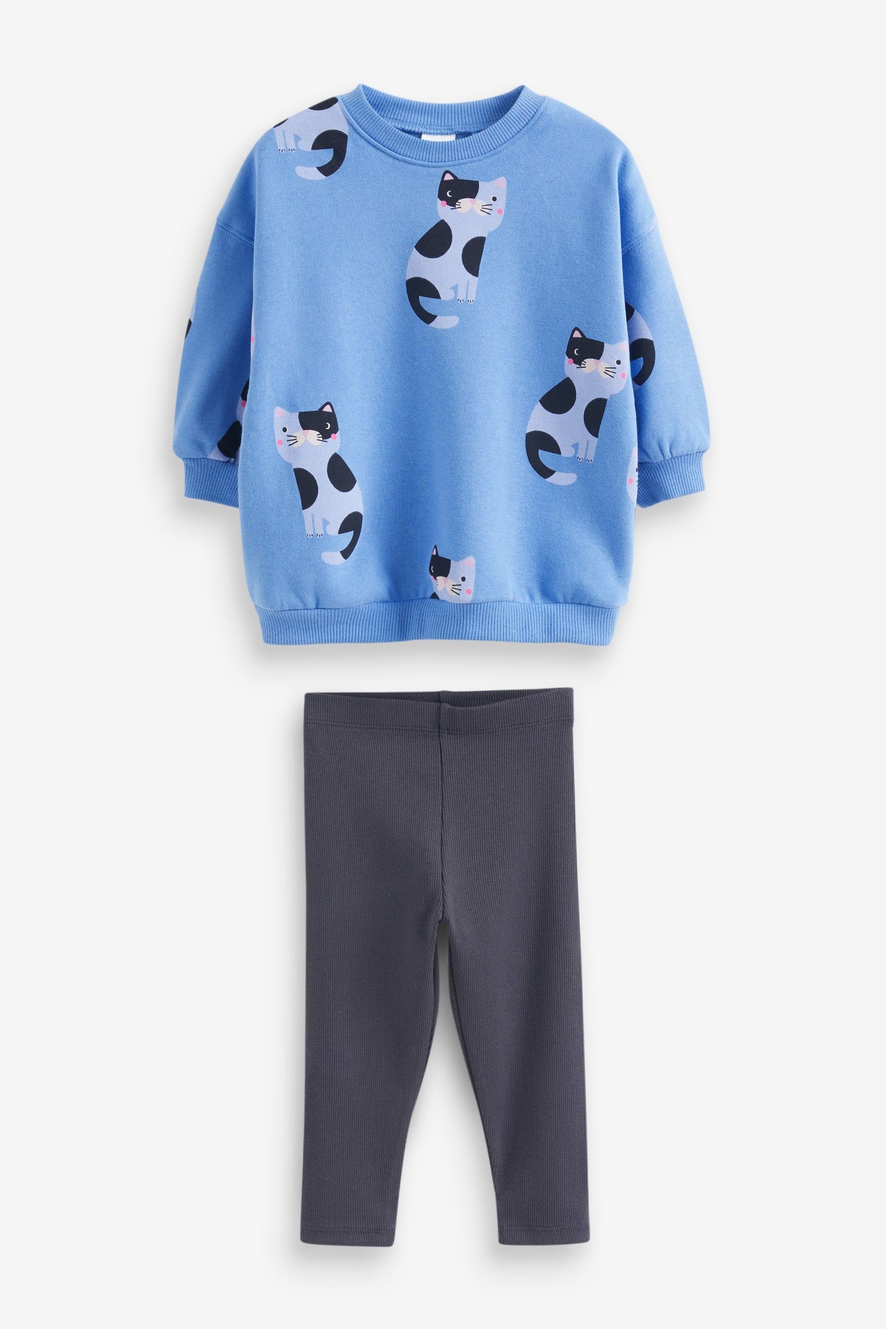Next Shirt & Leggings Bedrucktes Sweatshirt und Leggings im Set (2-tlg) Blue Cat