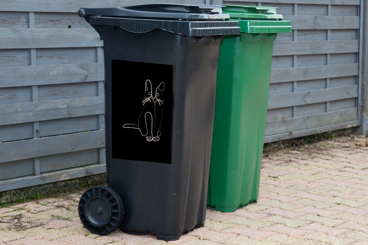 Sticker, Katze St), Container, Linienkunst - Wandsticker - Mülltonne, MuchoWow (1 Haustier Abfalbehälter Mülleimer-aufkleber,