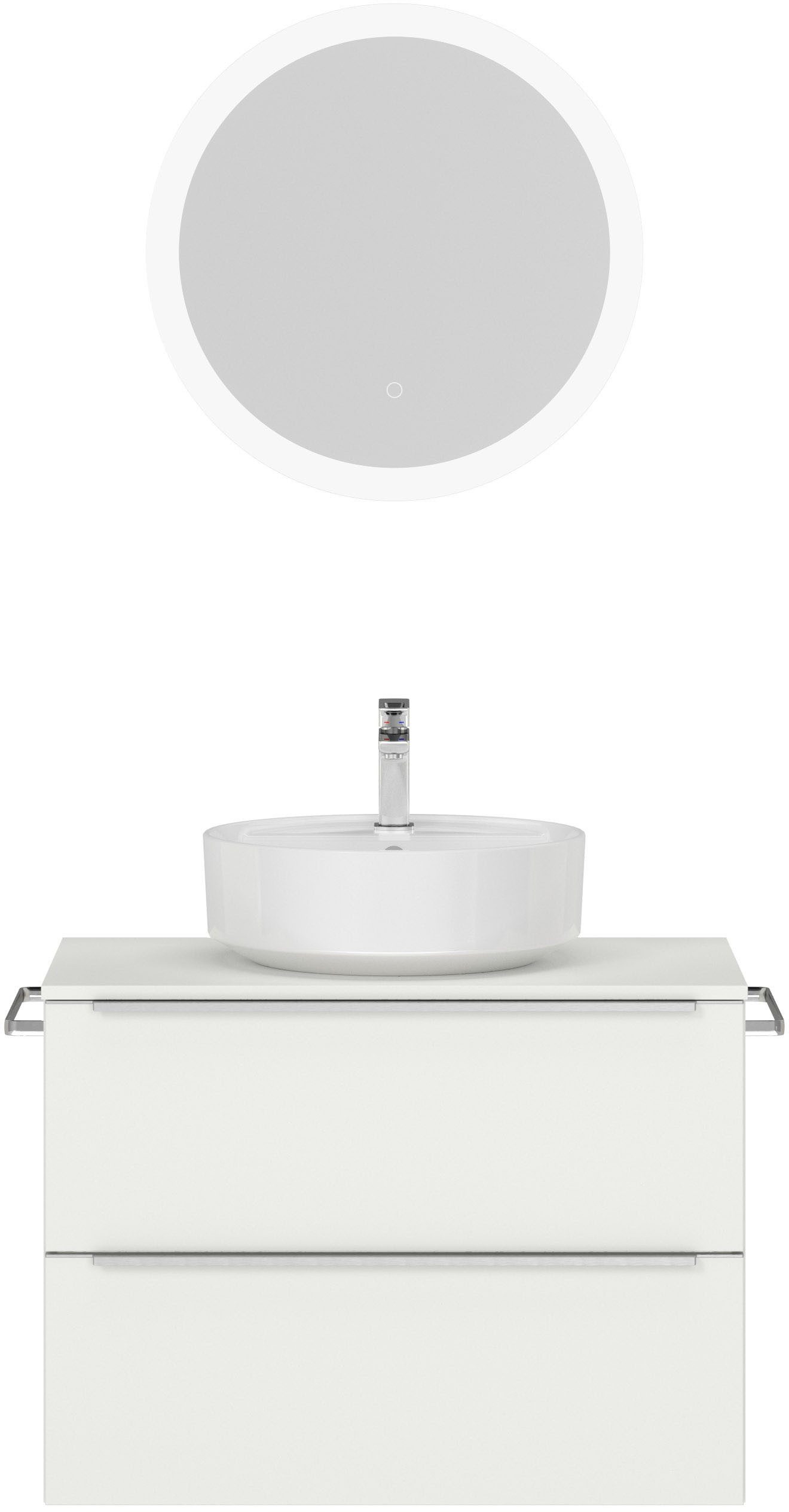 nobilia® Badmöbel-Set Alvene, (2-St., vormontiert, mit Soft-Close), inkl. Spiegel mit Touch-Sensor, in vier Breiten