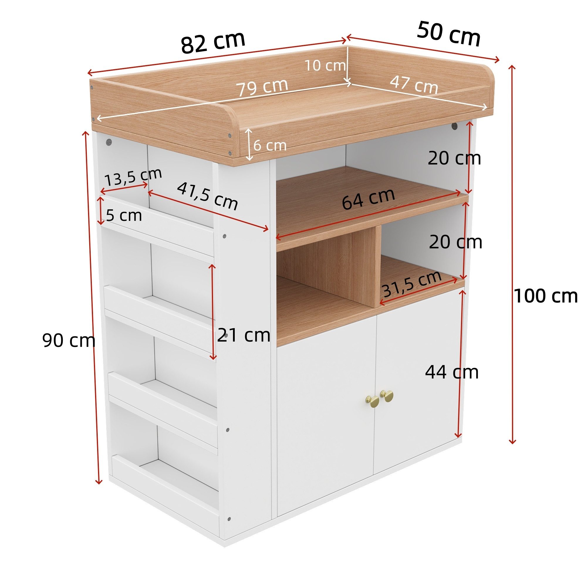 REDOM Wickelkommode Design-Wickelmöbel – 2-in-1, abnehmbar & vielseitig, Weiß+Natur, Schubladen, stabil, praktisch, 82×50×100 cm