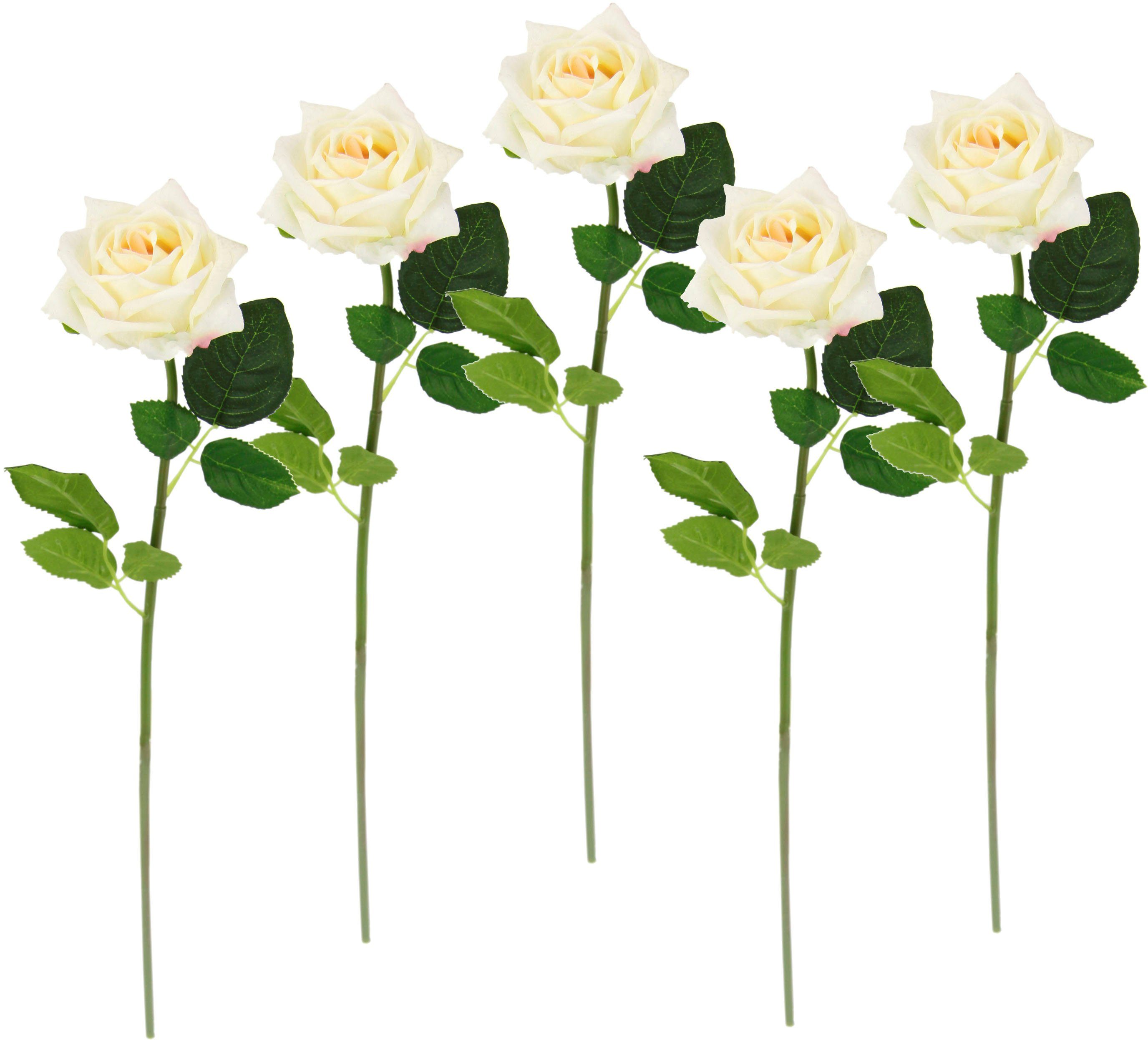 Rosen, Rose, künstliche Set Kunstzweig, Höhe 5er I.GE.A., Kunstblume 45 weiß Bouquet, Kunstrose Seidenrosen, cm,