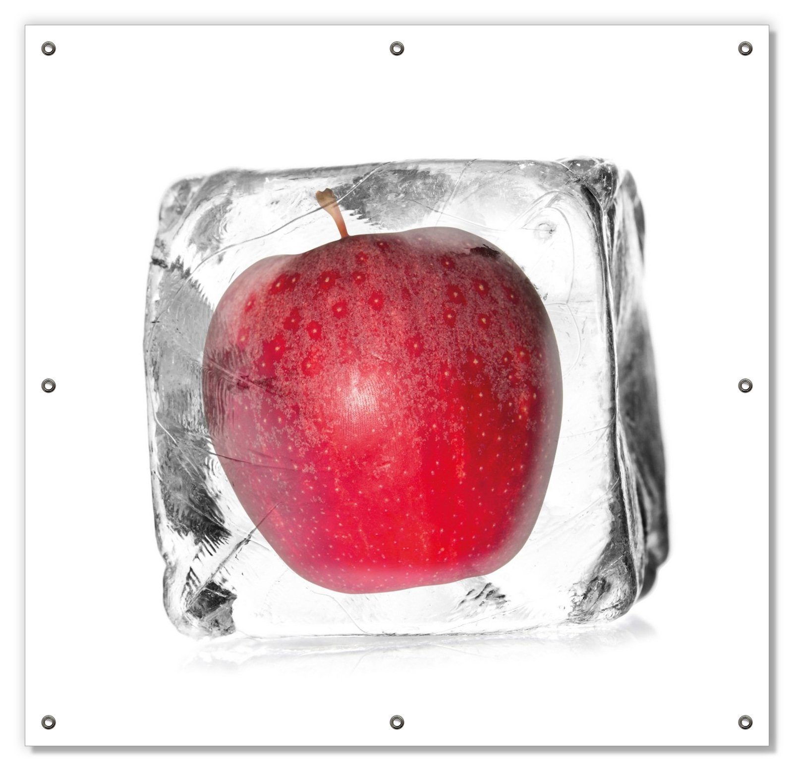 Sonnenschutz Roter Apfel in Eiswürfel - Eiskaltes Obst, Wallario, blickdicht, mit Saugnäpfen, wiederablösbar und wiederverwendbar