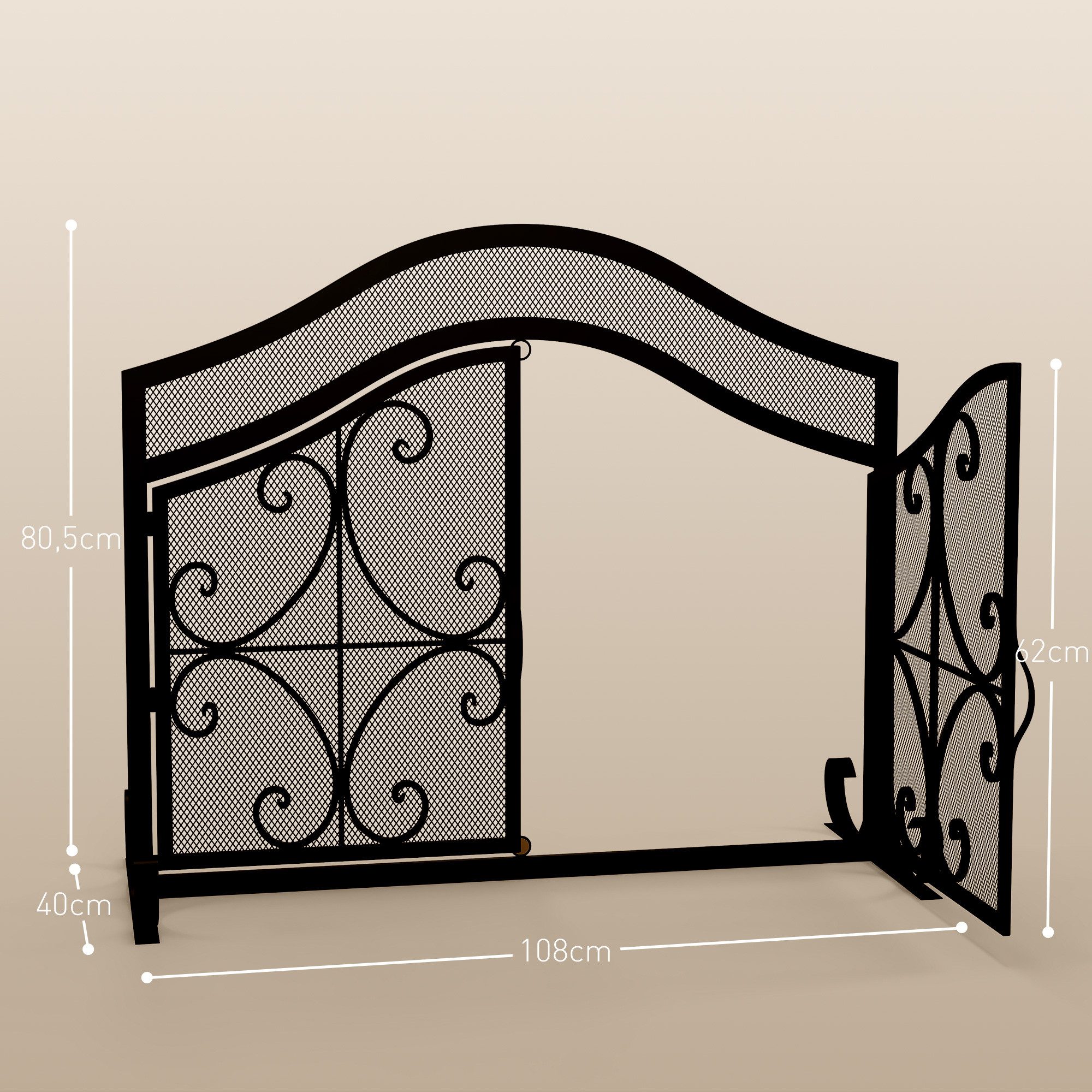 HOMCOM Kamingitter mit magnetischen Türen (Ofenschutzgitter, 1-tlg., Funkenschutzgitter), für Wohnzimmer, Stahl, 105 x 80,5 cm, Schwarz