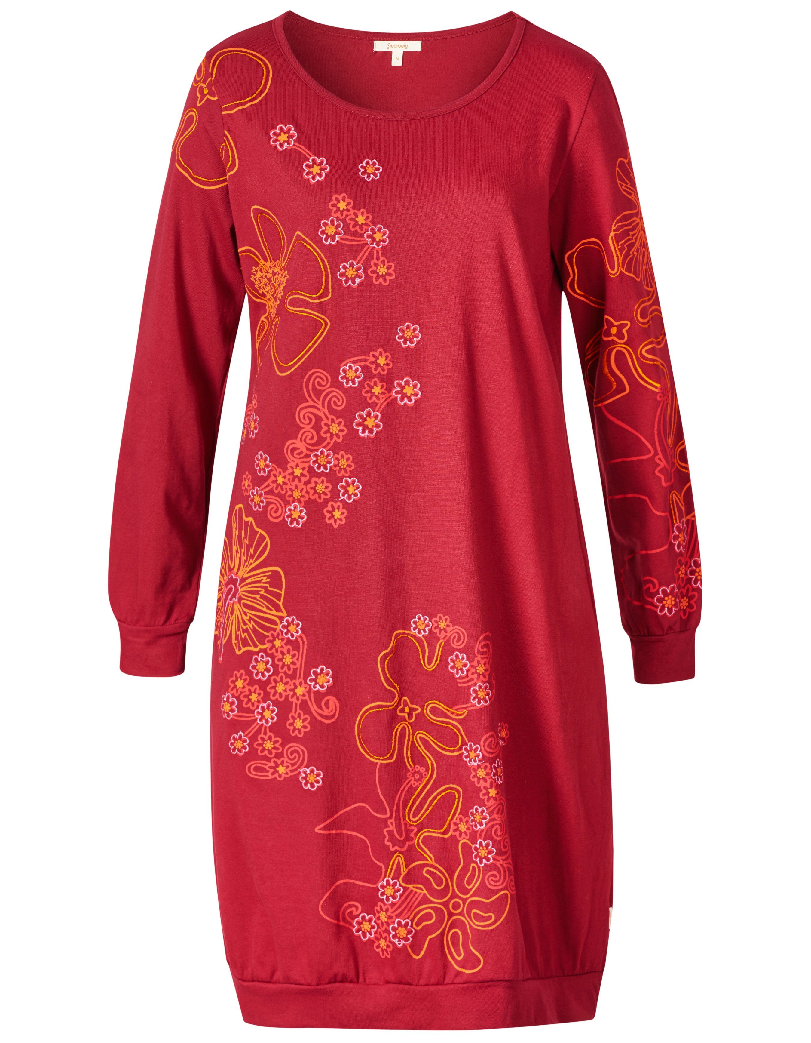 Deerberg Sweatkleid Langärmeliges Kleid mit Blumenapplikationen Placement-Print, Blumendruck, geblümt