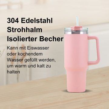 TWSOUL Tasse Autobecher aus Edelstahl 304 mit Griff,Thermosbecher, 1136 ml, Mit Stroh, Edelstahlmaterial