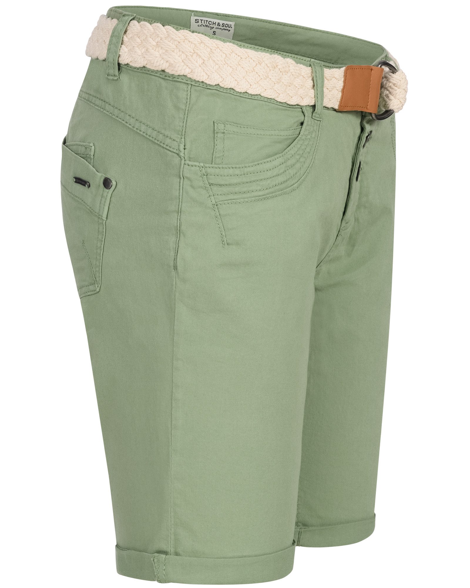 Stitch & Soul Bermudas Damen Short Bermuda kurze Hose Sommer Chino Stoff Hose mit Gürtel