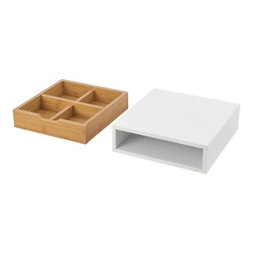 en.casa Schubladenbox, »Vieremä« Schreibtisch Organizer 9x30x31cm Weiß/Bambusoptik