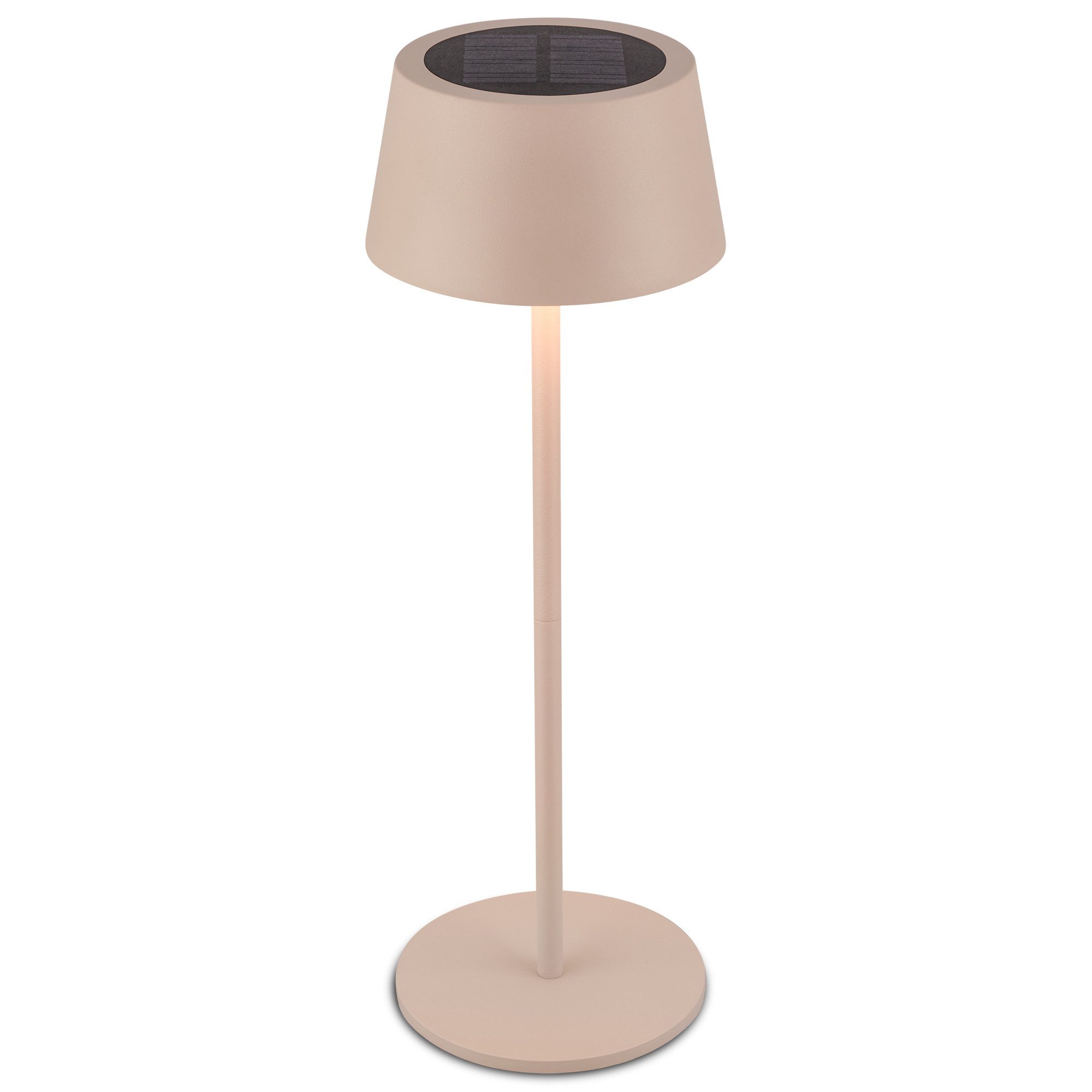 Briloner Leuchten LED Tischleuchte Solar Akku Awia kabellos Touch dimmbar USB-C, LED fest integriert, 11,5 x 32 cm Beige 2W Wohnzimmer Terrasse Indoor/Outdoor
