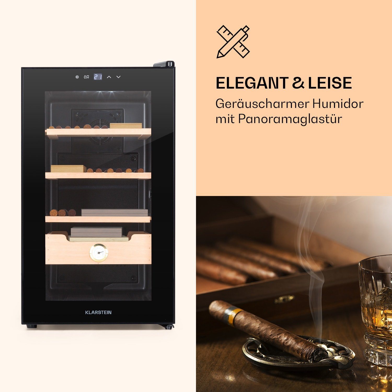 HEA-Senator50-BLK, Humidor Klarstein elektrisch Zigarre Humidor Schrank Befeuchter Humidor Humidor