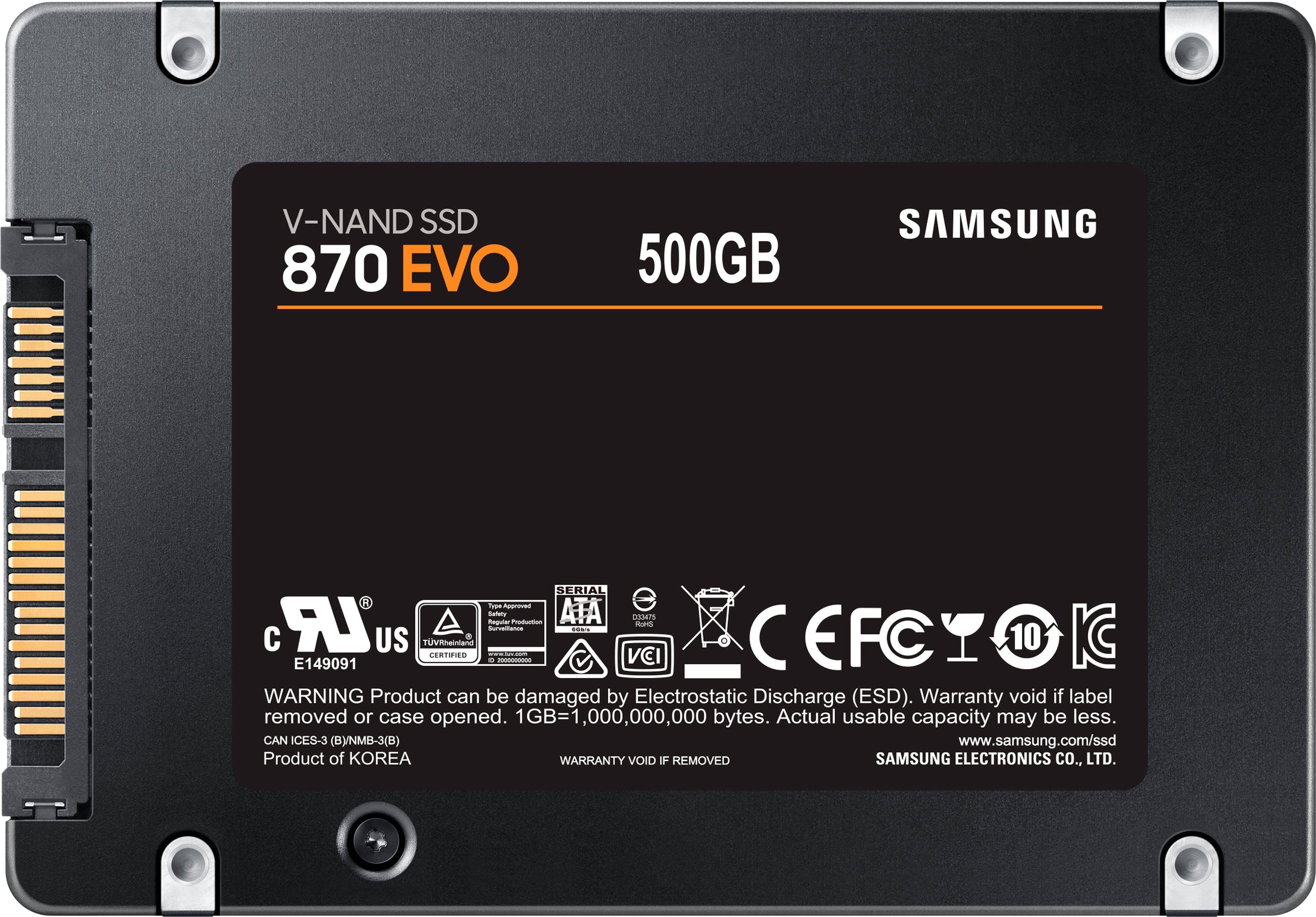 Samsung 870 EVO interne SSD (500 GB) 2,5" 560 MB/S Lesegeschwindigkeit, 530 MB/S Schreibgeschwindigkeit
